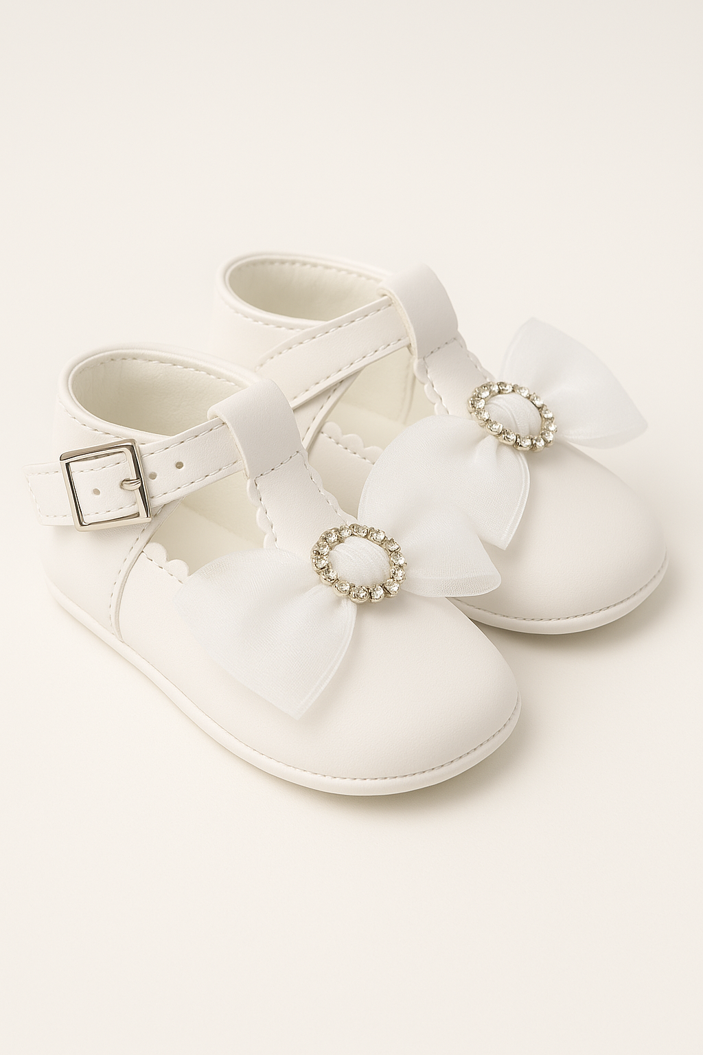 Baby Girls Rhinestones Christening Shoes - MILLIE - White Pair Side Picture