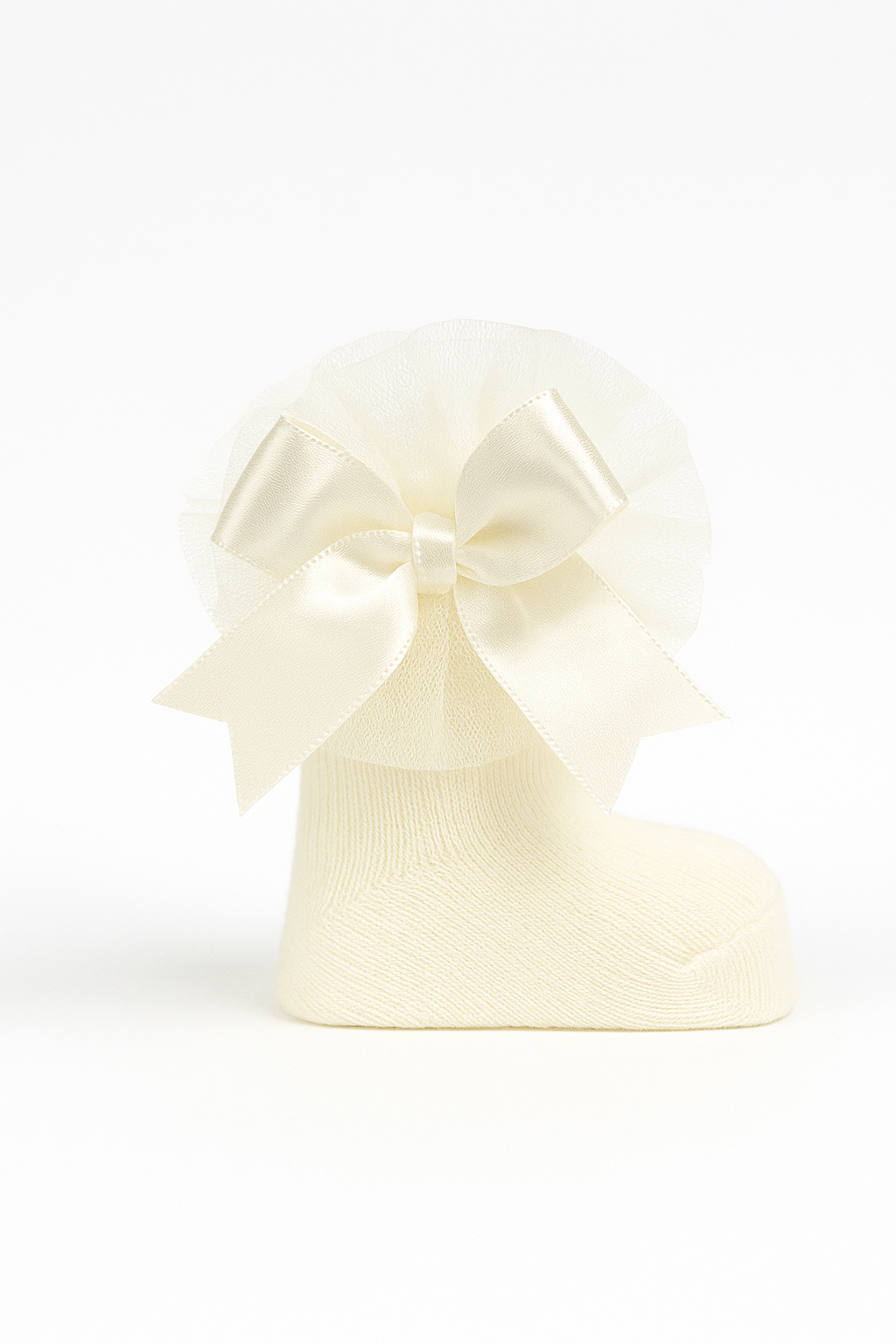 Baby Girls Ruffle Bow Frilly Ankle Socks - Ivory Sock Picture