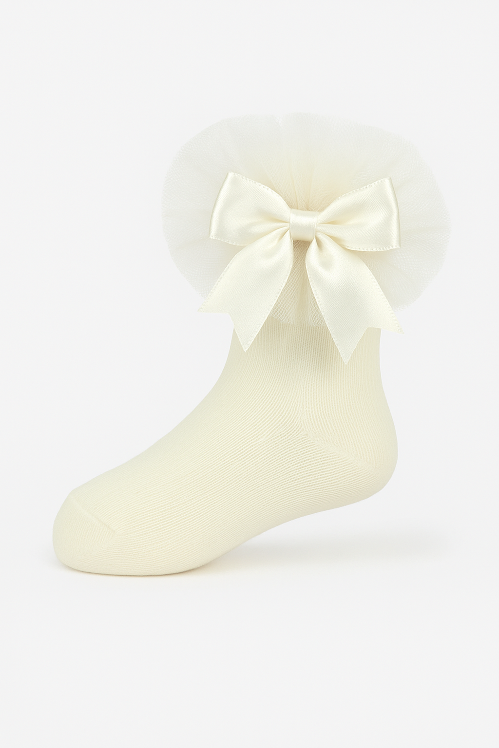 Baby Girls Ruffle Bow Frilly Ankle Socks - Ivory Side Picture