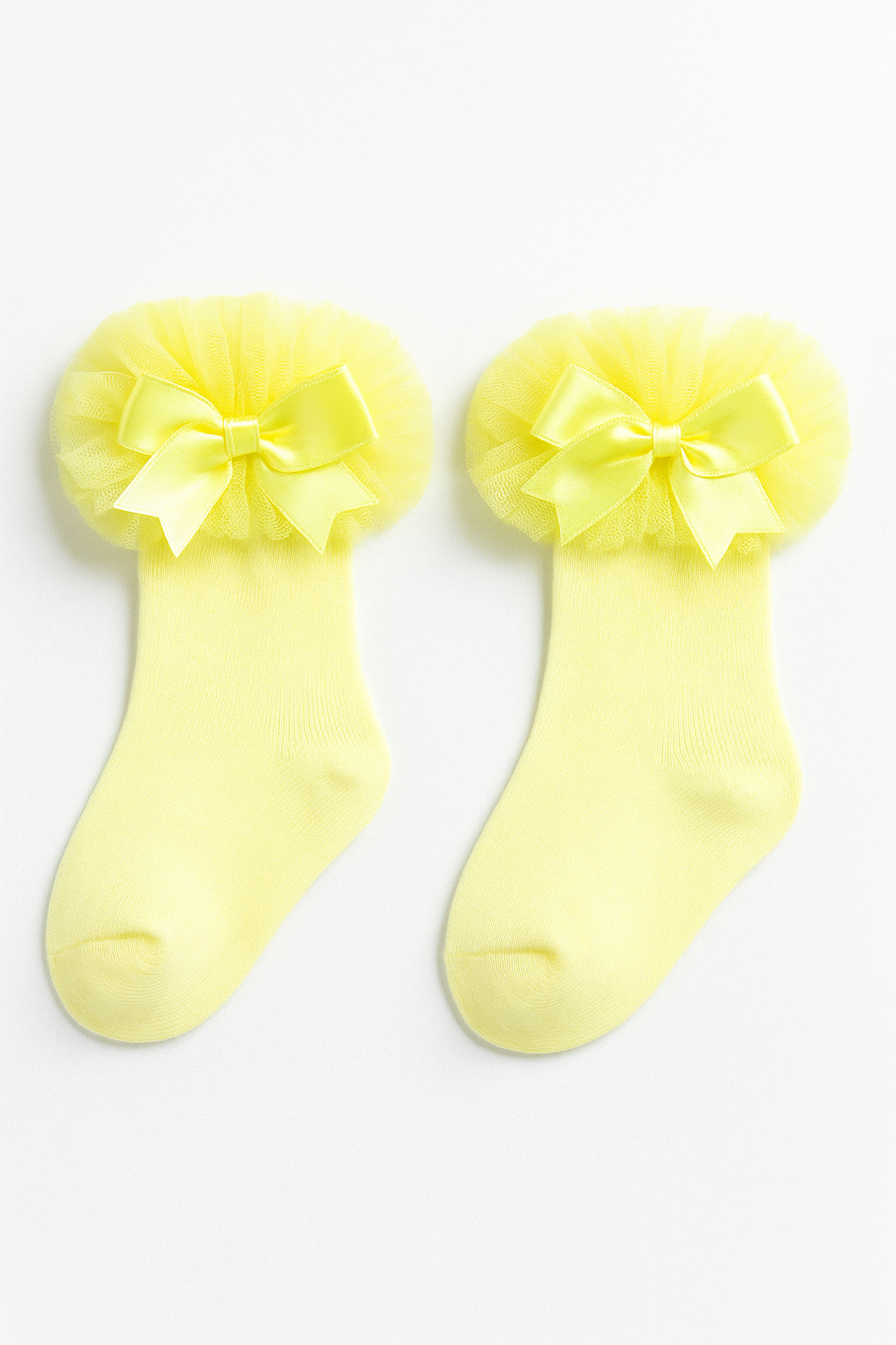 Baby Girls Ruffle Bow Frilly Ankle Socks - Yellow