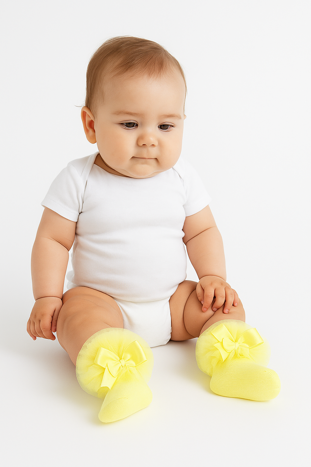 Baby Girls Ruffle Bow Frilly Ankle Socks - Yellow Baby Picture