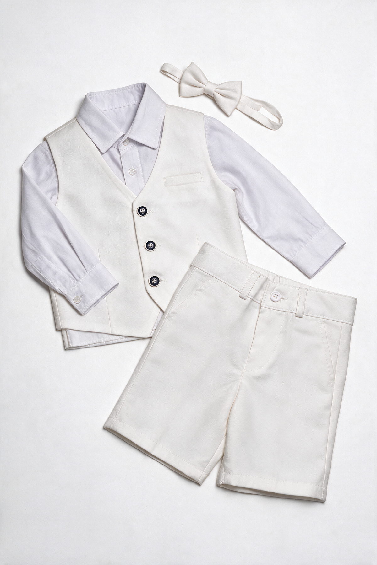 Ensemble gilet et short 3 pièces en coton et lin blanc pour bébé et garçon - WHITBY