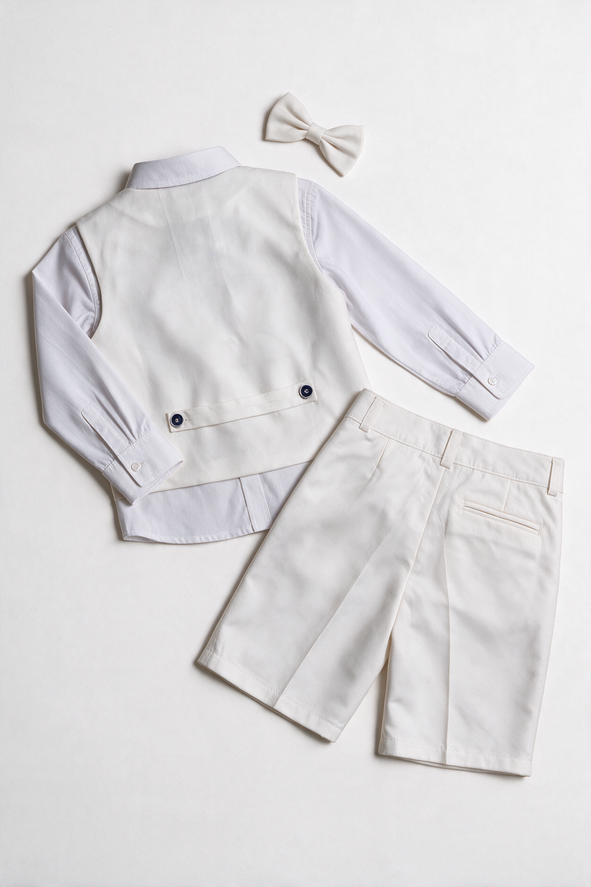 Ensemble gilet et short 3 pièces en coton et lin blanc pour bébé et garçon - WHITBY