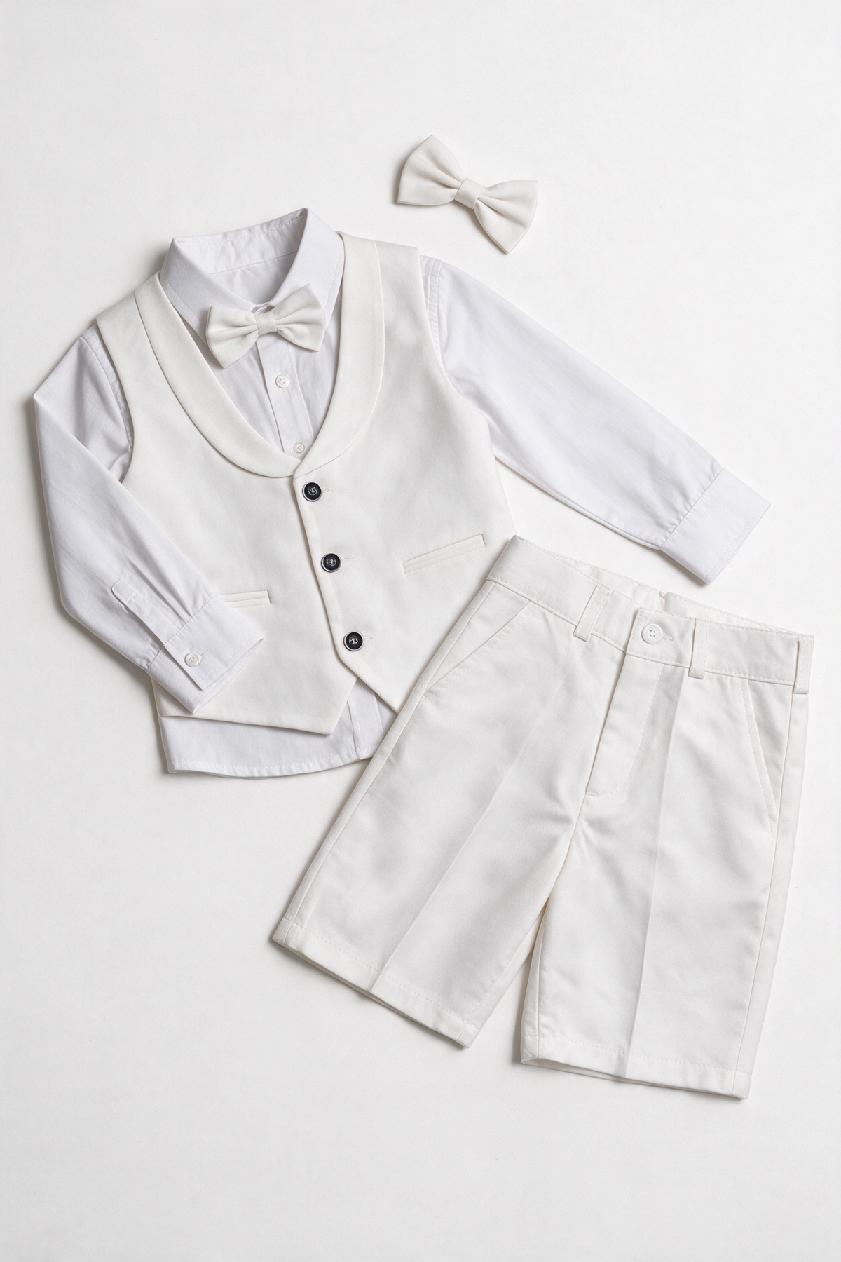 Ensemble gilet et short 3 pièces en coton et lin blanc pour bébé et garçon - WHITBY
