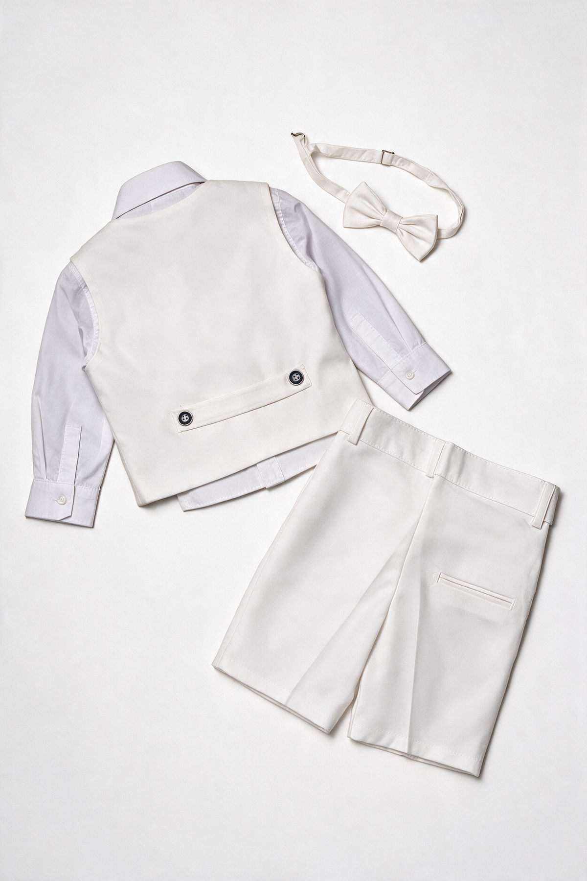 Ensemble gilet et short 3 pièces en coton et lin blanc pour bébé et garçon - WHITBY