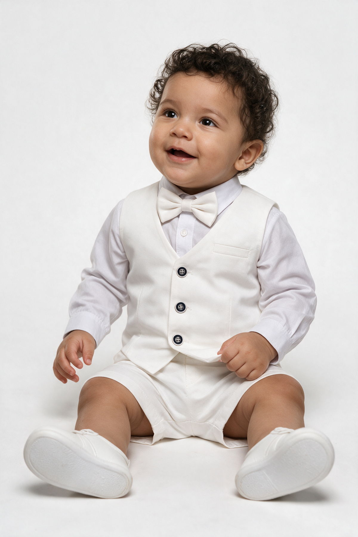 Ensemble gilet et short 3 pièces en coton et lin blanc pour bébé et garçon - WHITBY