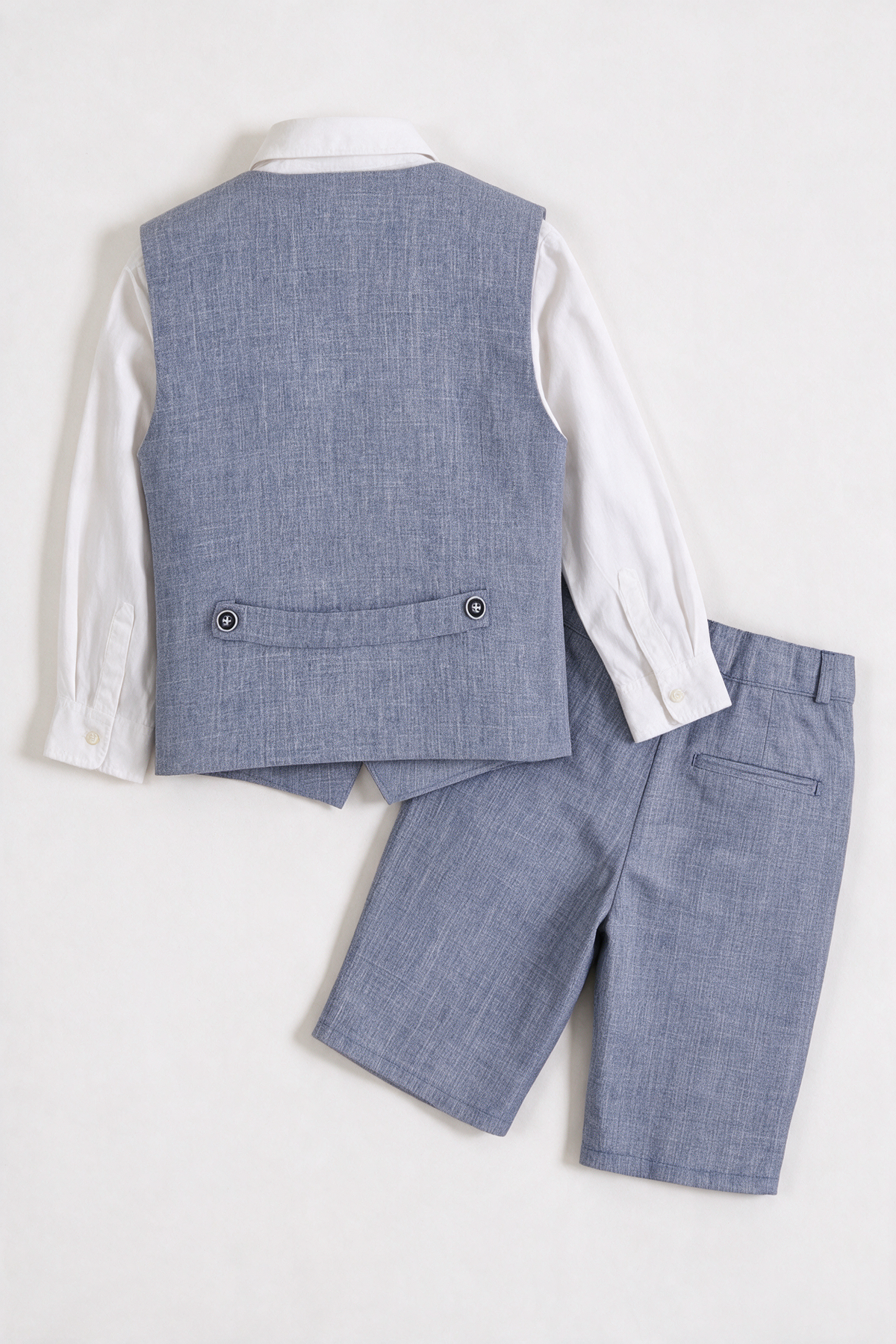 boys 4-Piece Cotton-Linen Waistcoat Shorts Suit Set - Grayish Navy  back picture