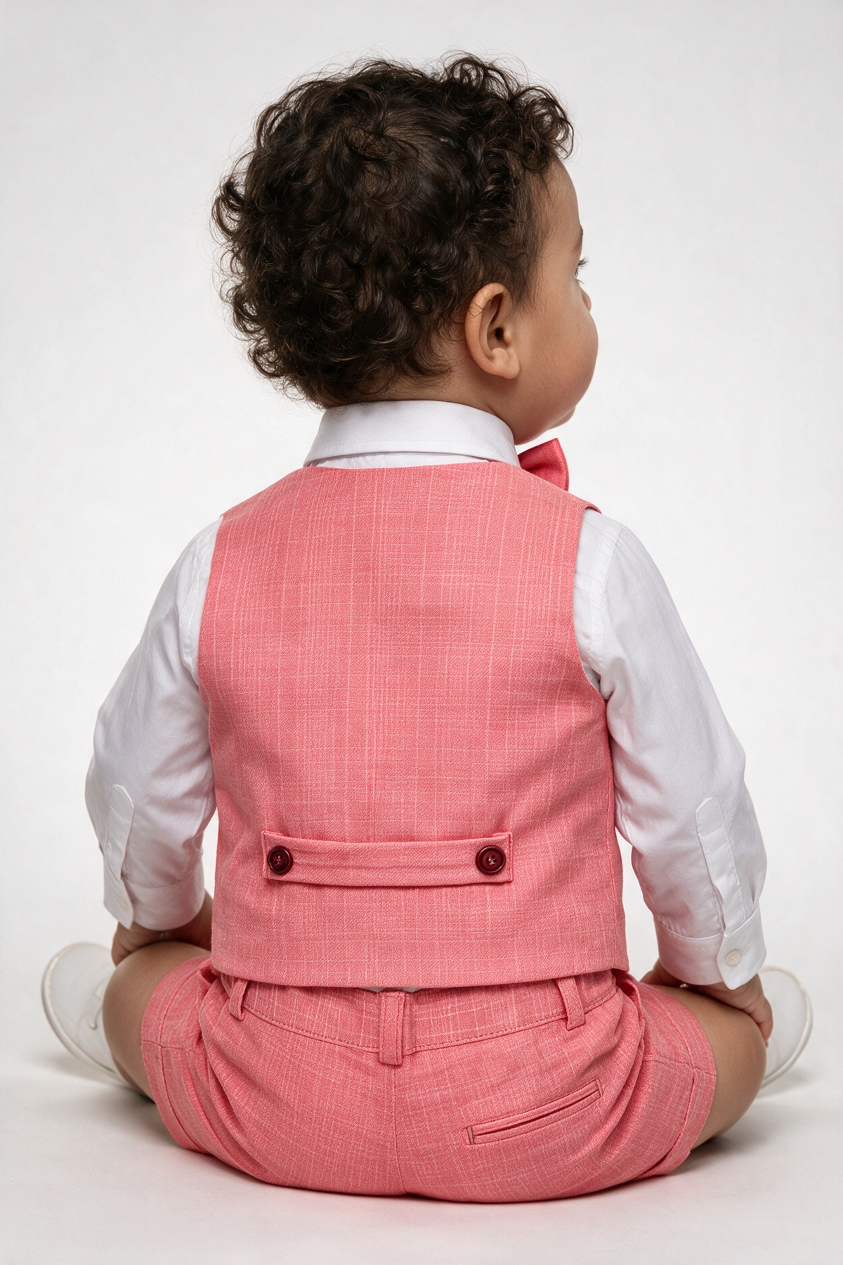 Baby & Boys 4-Piece Cotton-Linen Waistcoat Shorts Suit Set - Red baby model back picture 