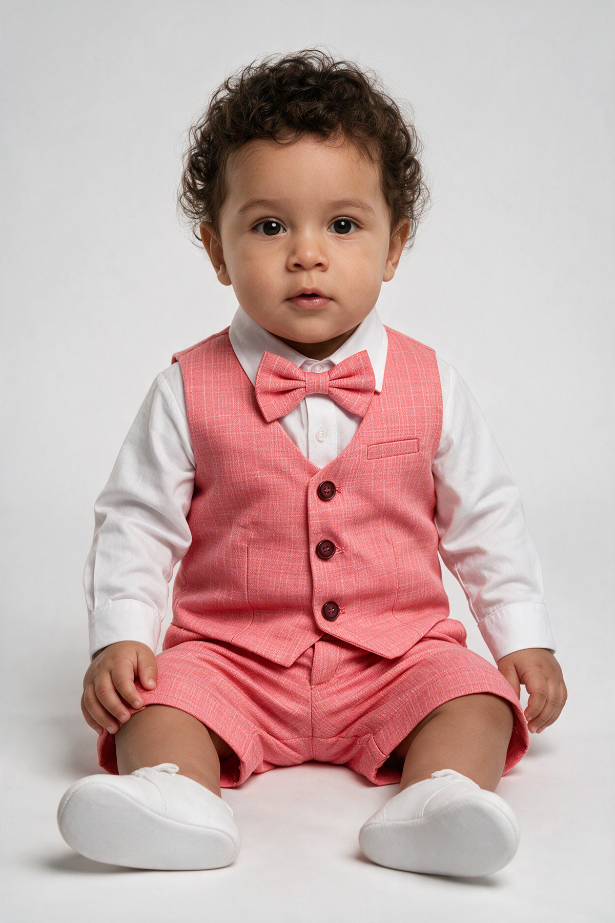 Baby & Boys 4-Piece Cotton-Linen Waistcoat Shorts Suit Set - Red baby model picture 