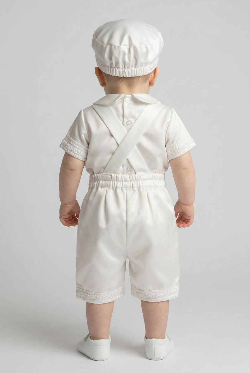 Set Battesimale per Bambino di 3 Pezzi con Cappellino - Bianco Sporco