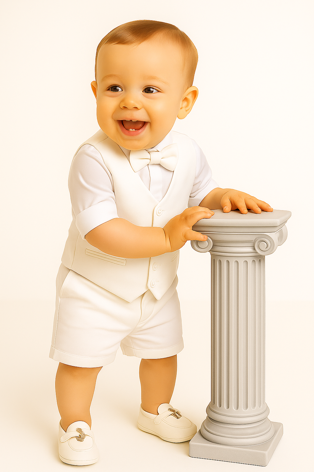 Ensemble 4 pièces gilet et short en coton et lin pour garçon - WHITBY - Blanc