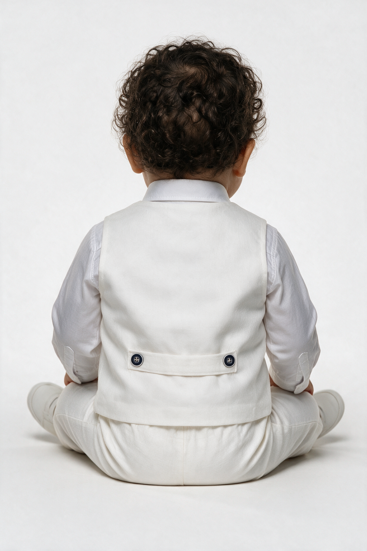 Ensemble gilet 3 pièces blanc en coton et lin pour bébé et garçon - WHITBY