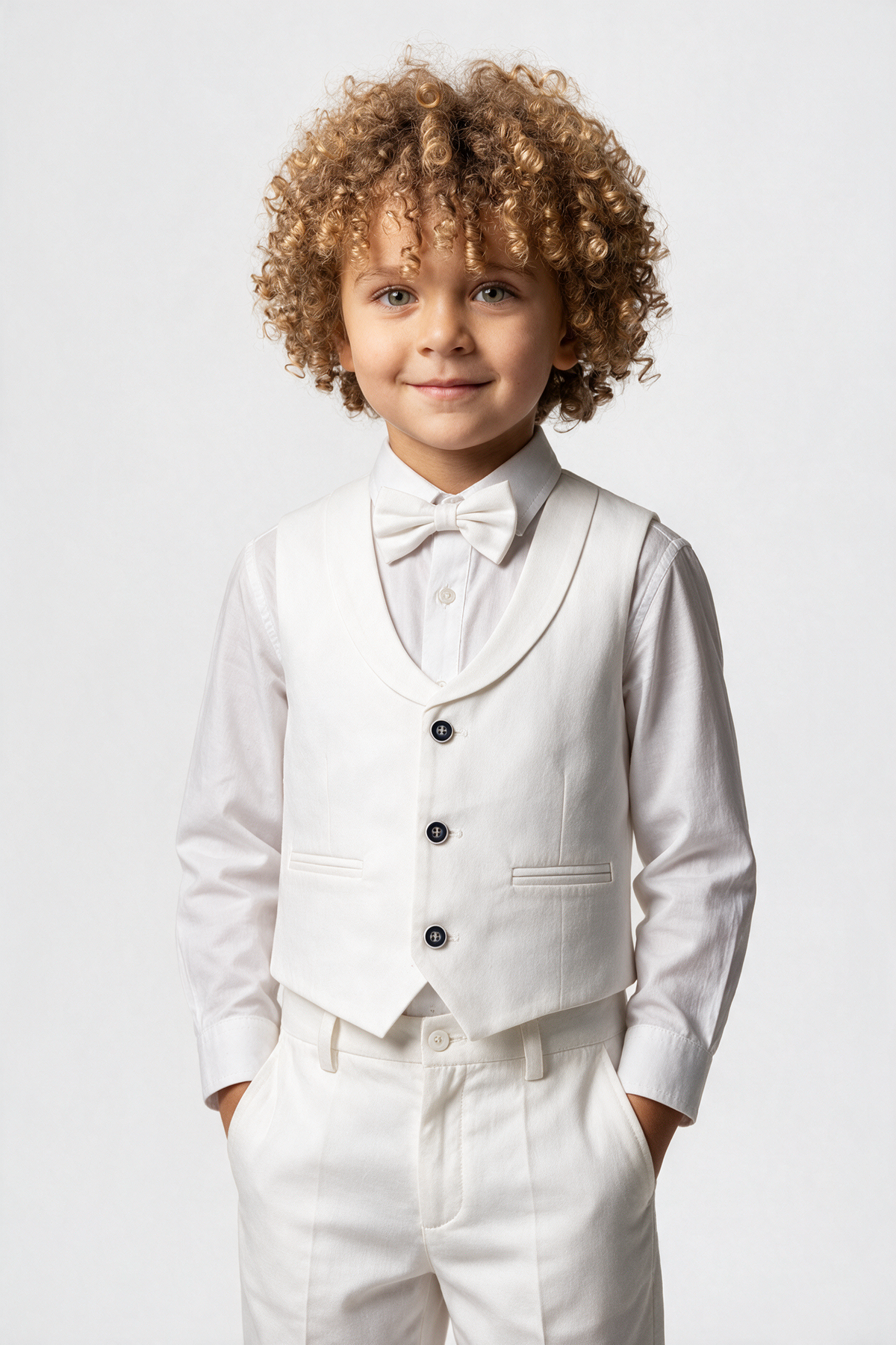 Baby & Boys 3-Piece White Cotton-Linen Waistcoat Suit Set - WHITBY