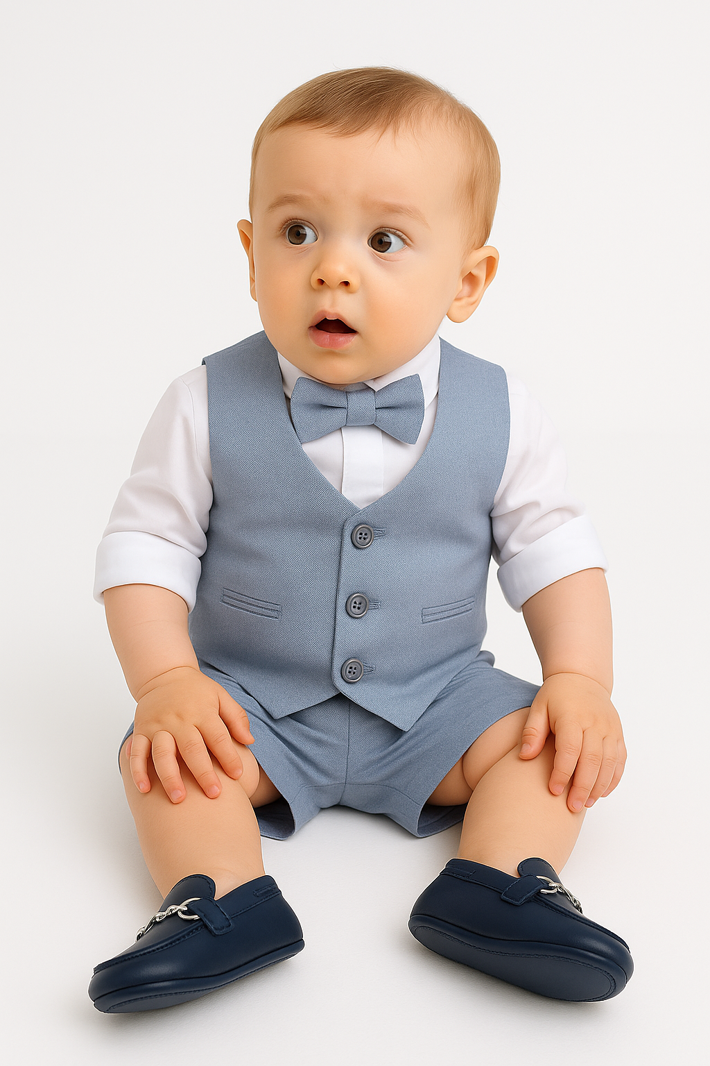 Baby & Boys 4-Piece Cotton-Linen Waistcoat Shorts Suit Set - Navy Blue