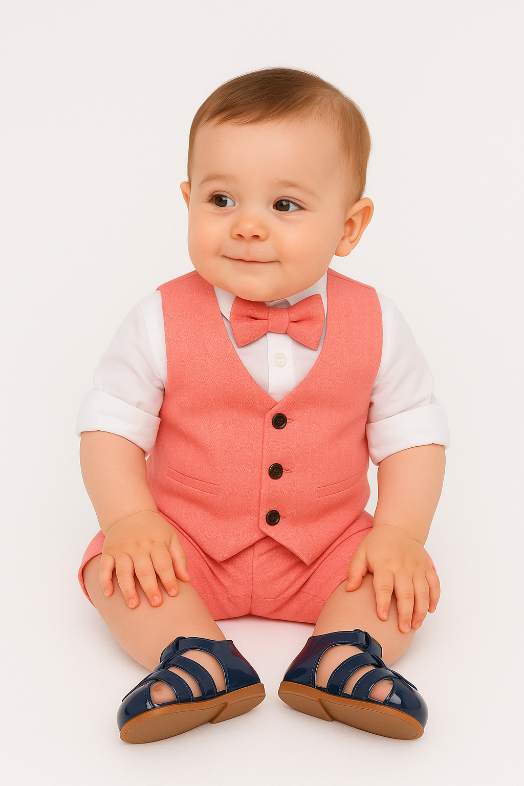 Baby & Boys 4-Piece Cotton-Linen Waistcoat Shorts Suit Set - Red Babies Picture