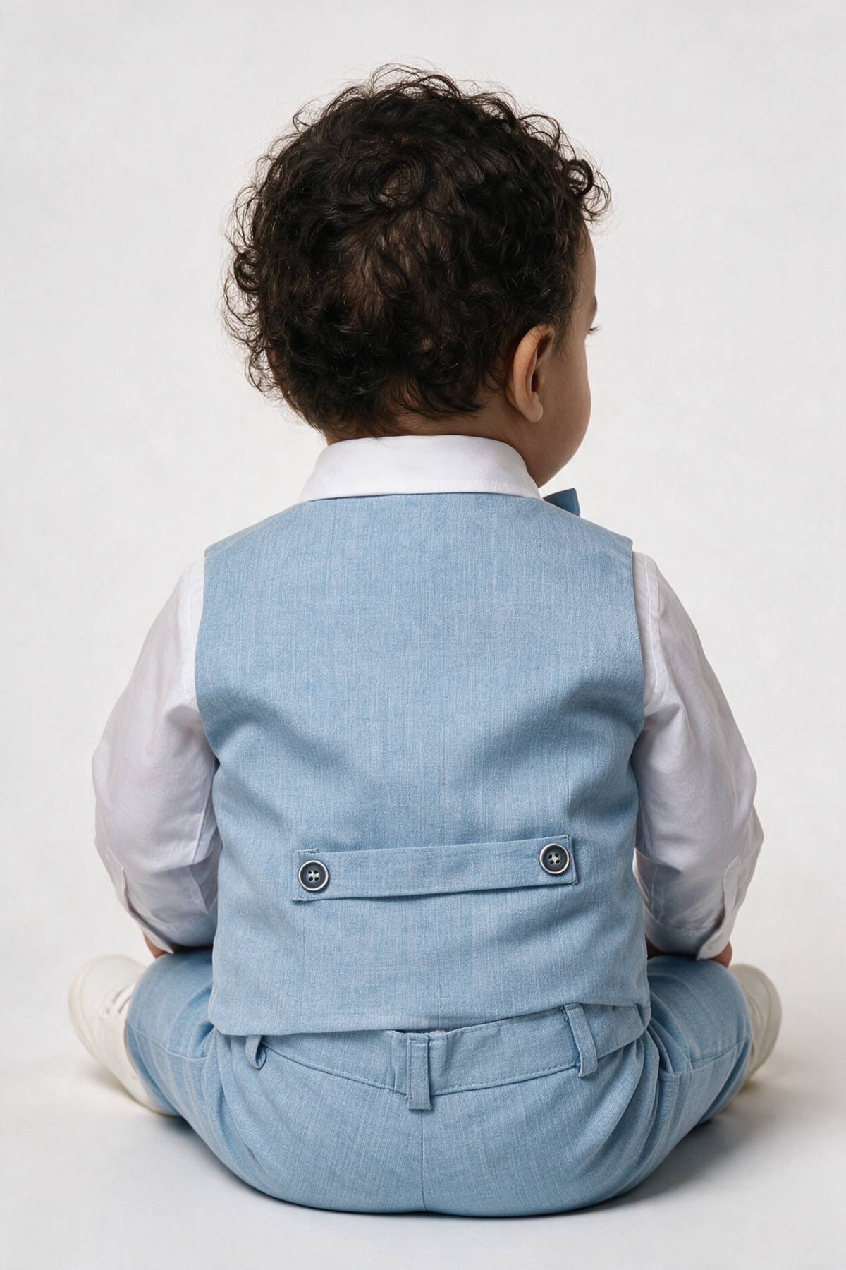 Completo 4 pezzi gilet in cotone e lino per bambini e ragazzi - azzurro chiaro