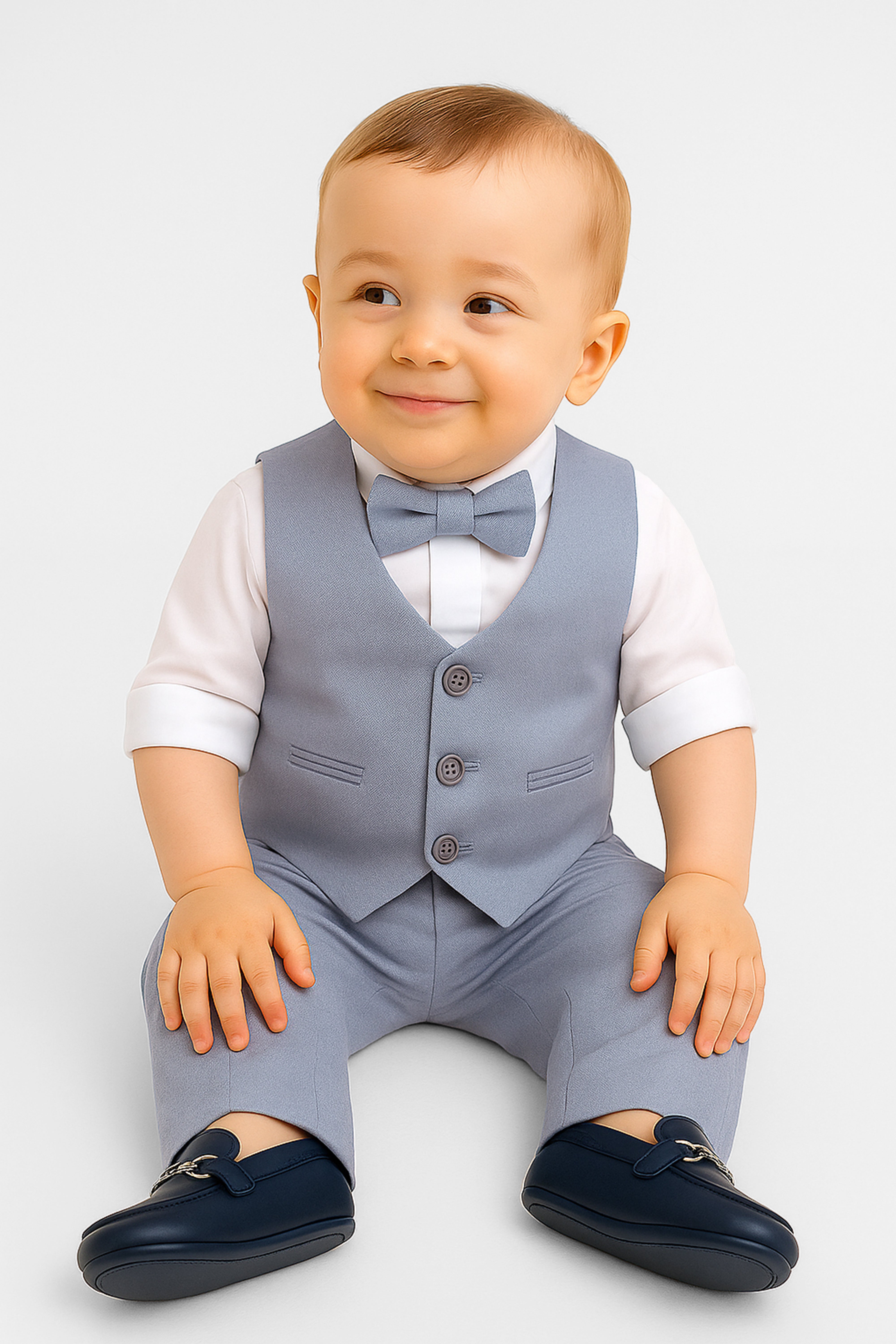 Baby & Boys 4-Piece Cotton-Linen Waistcoat Suit Set  - Navy Blue Baby Picture
