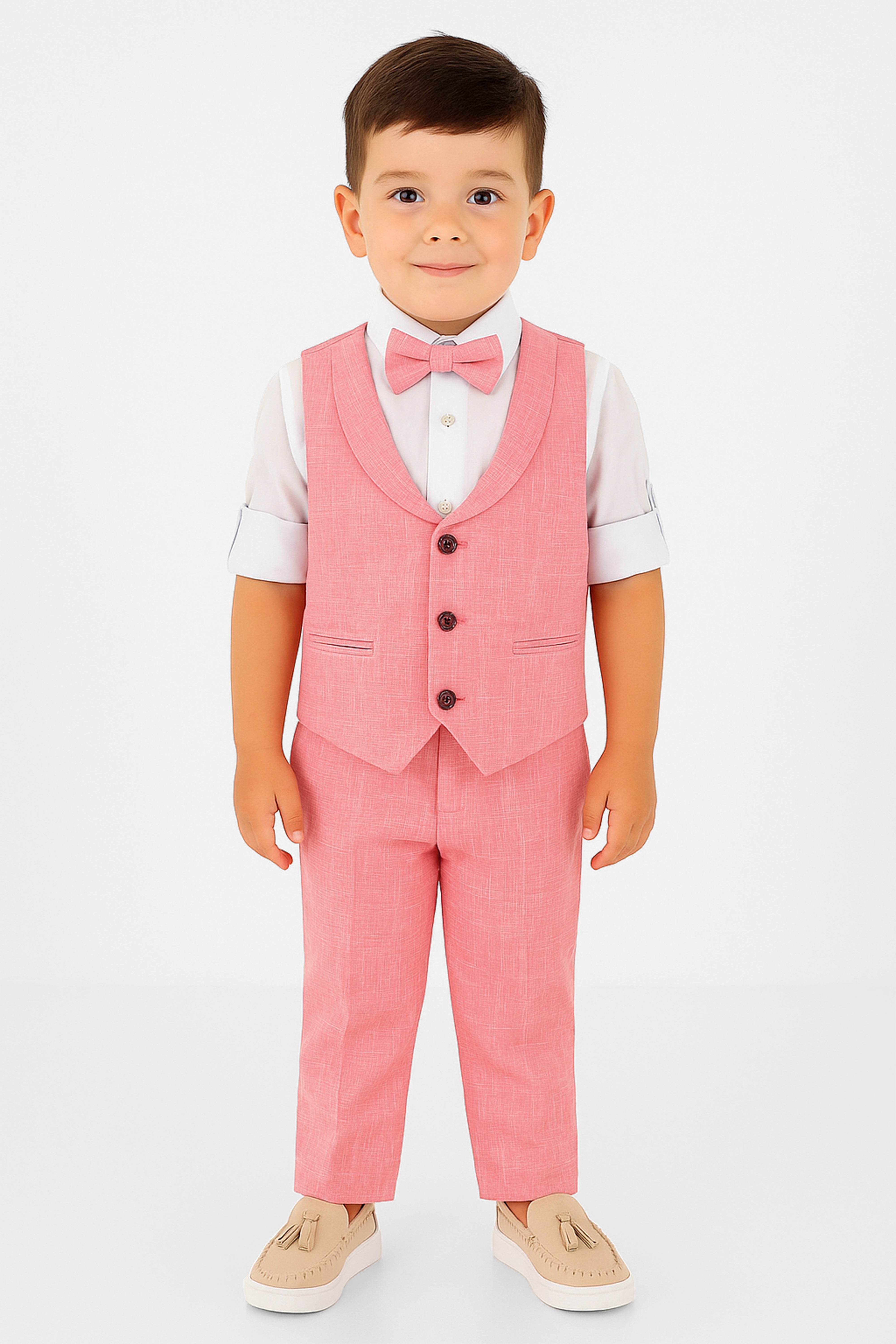Baby & Boys 4-Piece Cotton-Linen Waistcoat Suit Set  - Red Model Picture