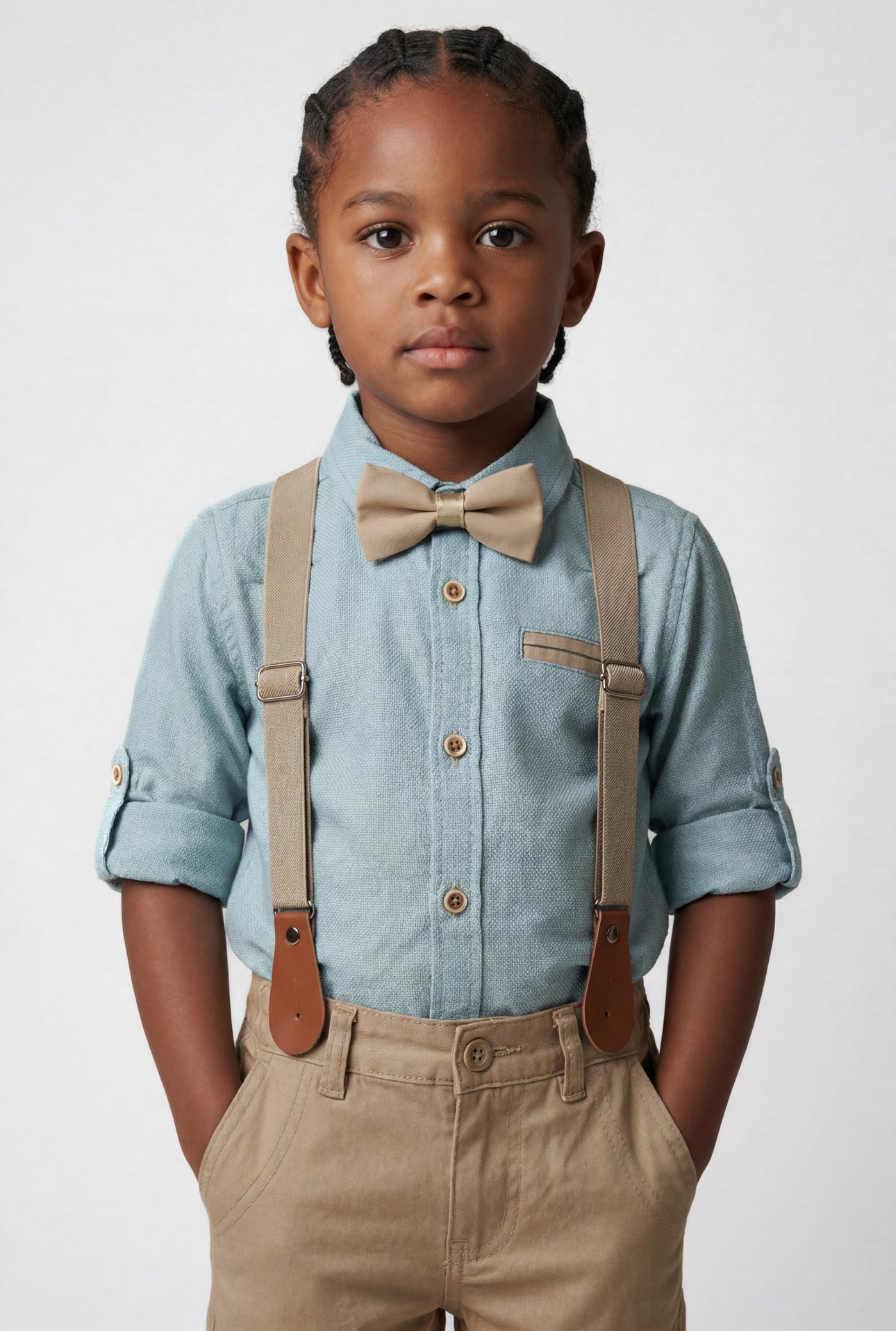 Baby & Boys 4-Piece Cotton Gentleman Outfit Set - OXFORD - Sage Green and Beige