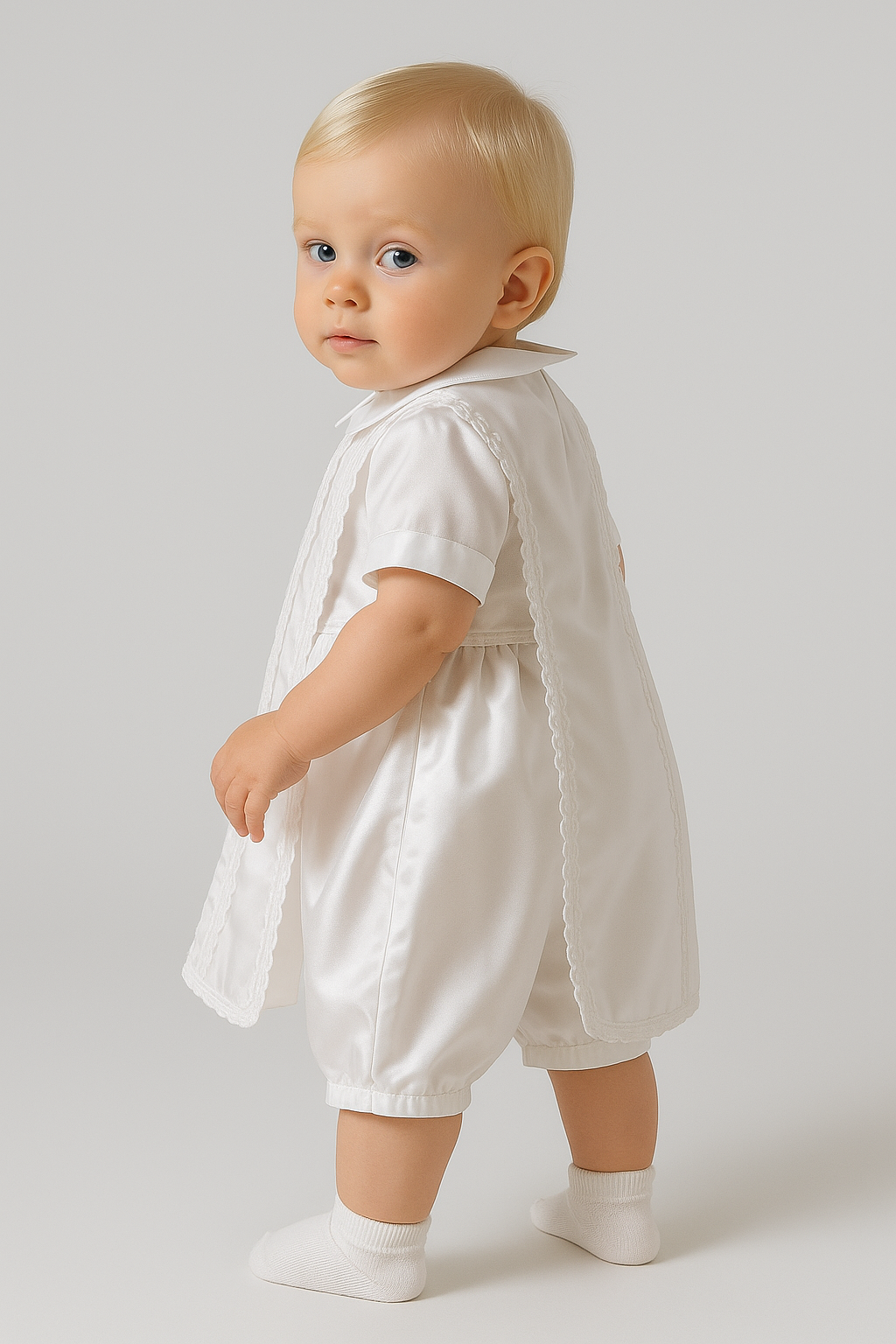 Ensemble Combinaison de Baptême Blanc pour Garçons - THEO - Blanc