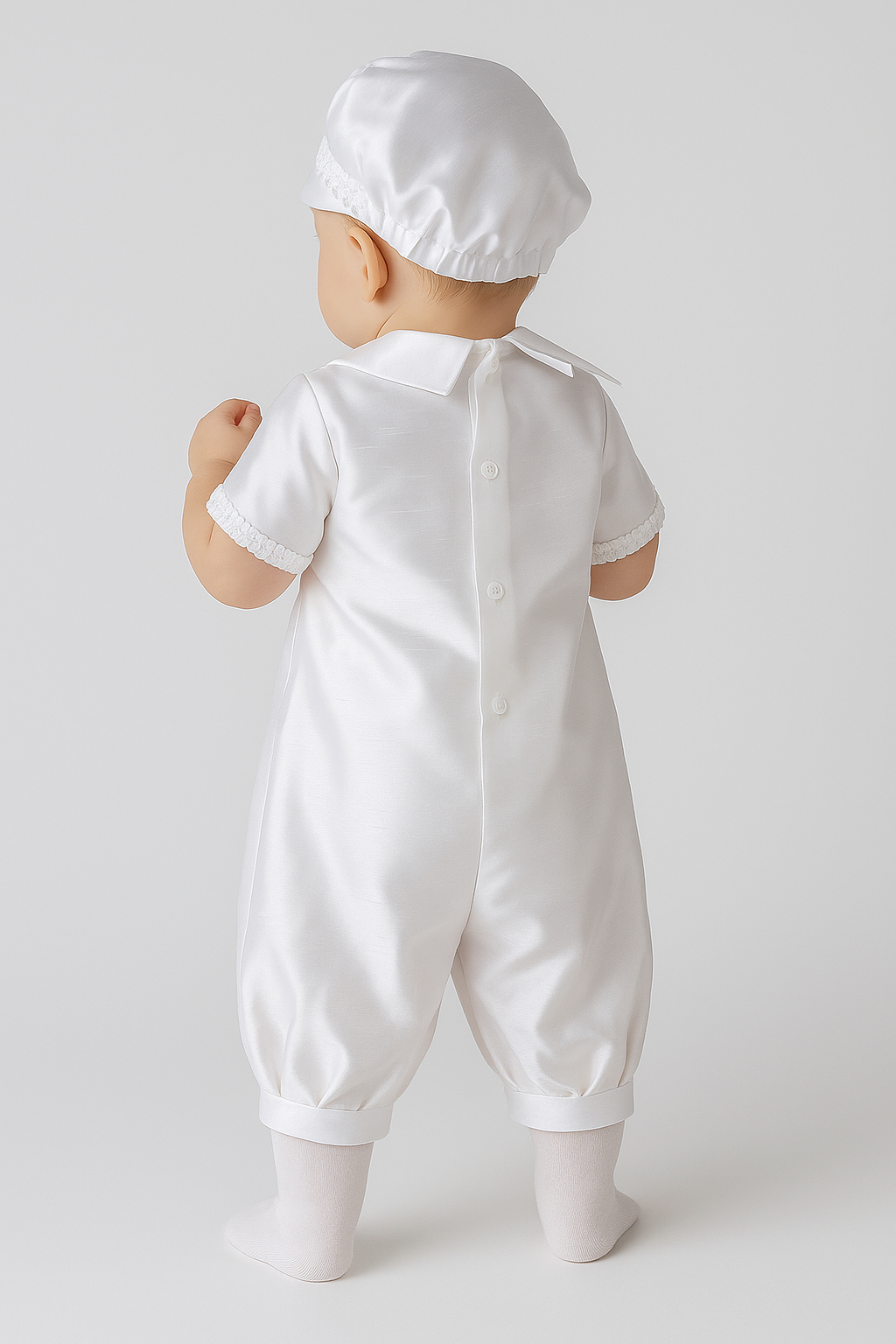 Baby Boys White Christening Romper Set - BEN - White