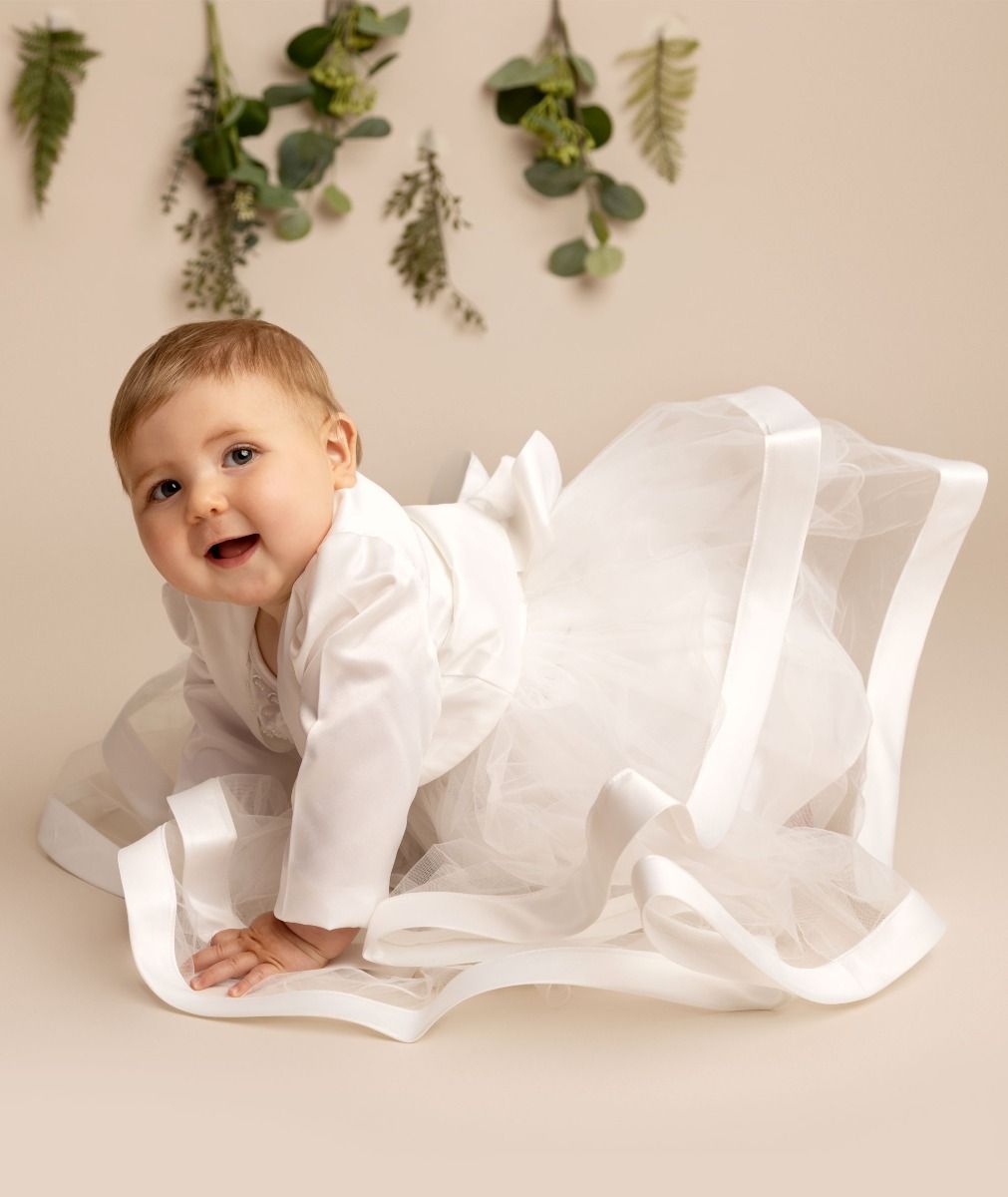 Baby & Girls Satin Bolero Jacket - GINA - White Model Picture