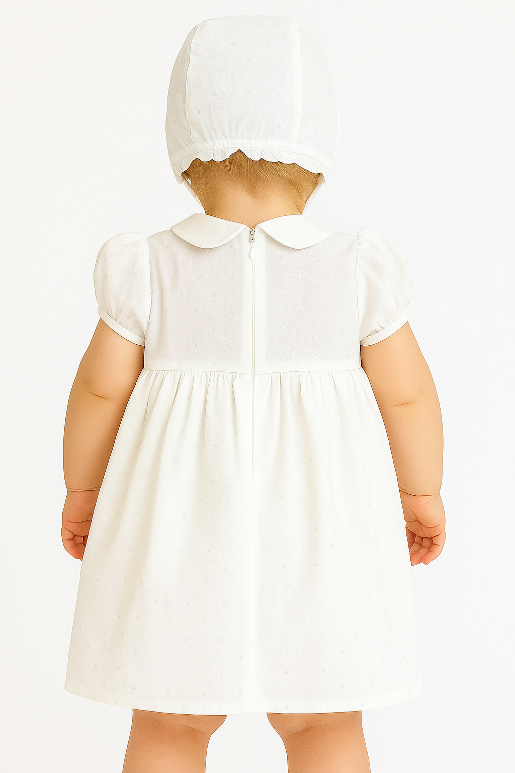 Baby Girls Christening 2 Piece Smocked Dress Gown - White