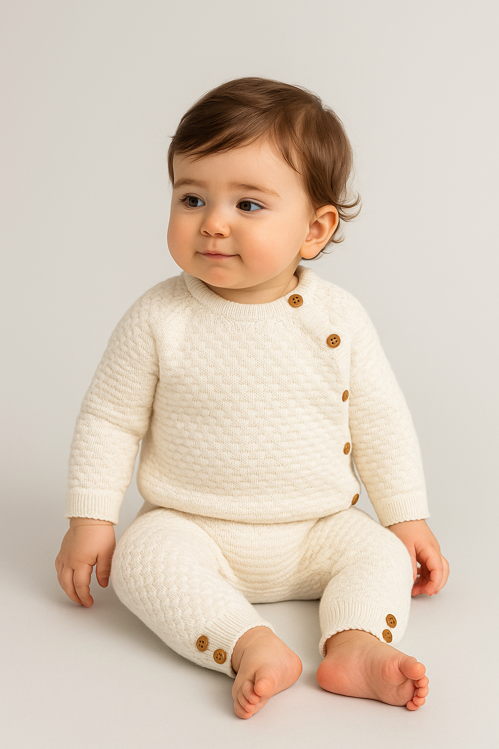 Baby Girls Honeycomb Knitted Jumper & Leggings Set - 2403 - Ivory Model Picture