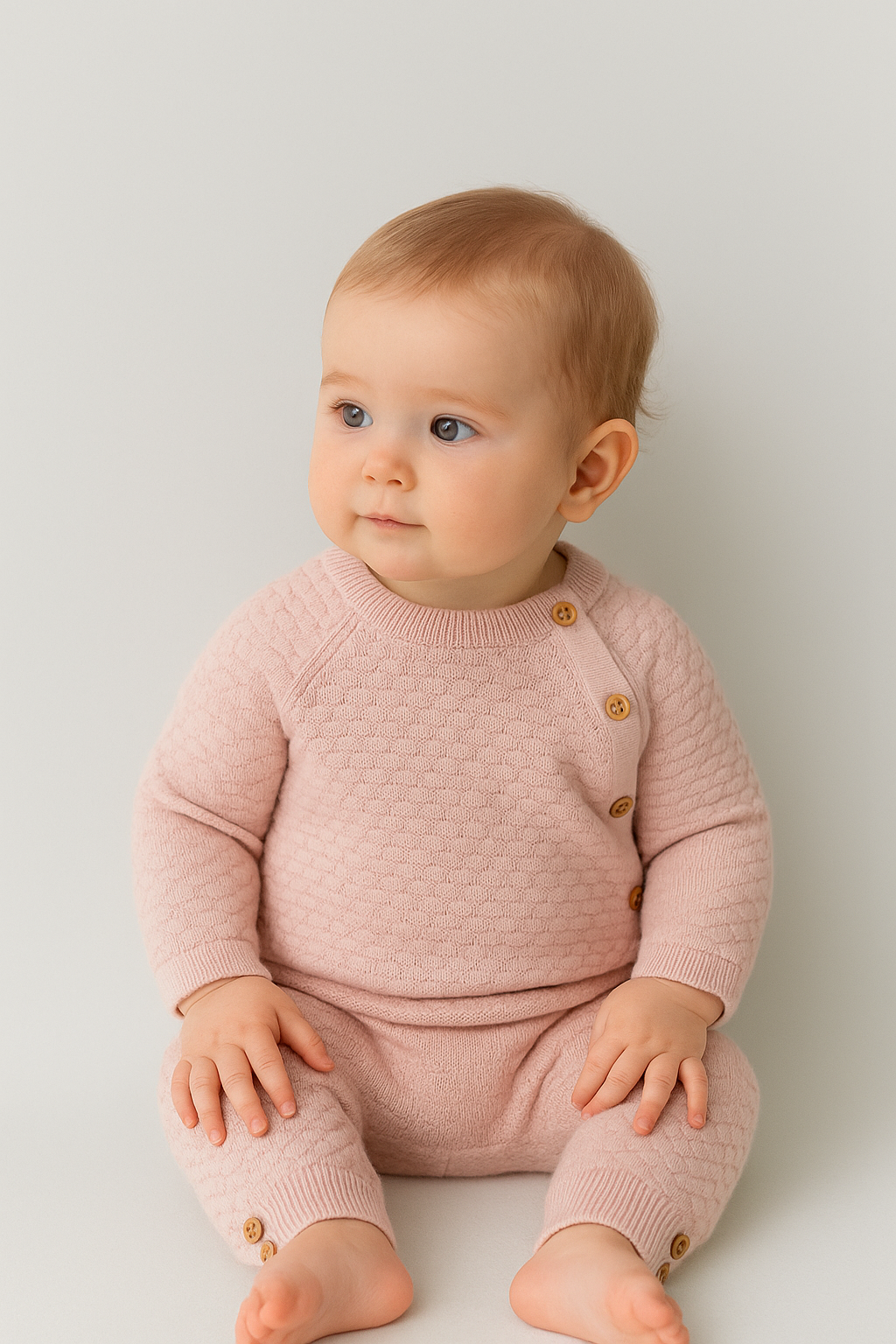 Baby Girls Honeycomb Knitted Jumper & Leggings Set - 2403 - Pink Model Picture