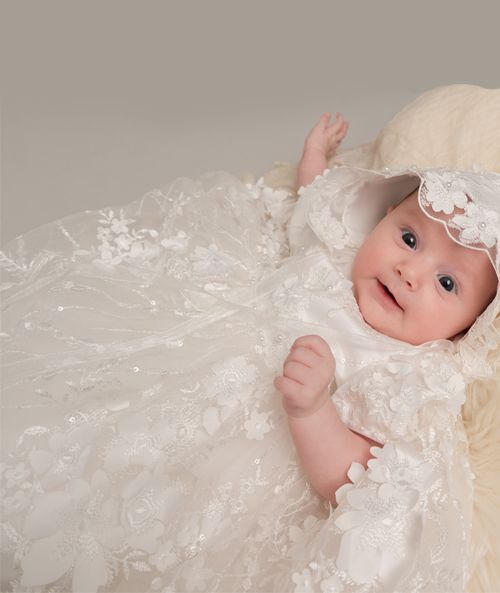 Baby Mädchen Spitzen Erbstück Taufkleid & Häubchen - RACHEAL - Offwhite