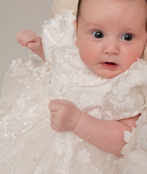 Baby Mädchen Spitzen Erbstück Taufkleid & Häubchen - RACHEAL - Offwhite