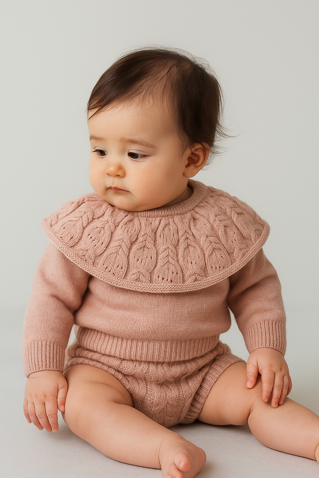 Baby Girls Pink Cable Knit Jumper & Shorts Set - 8483 - Pink Model Picture