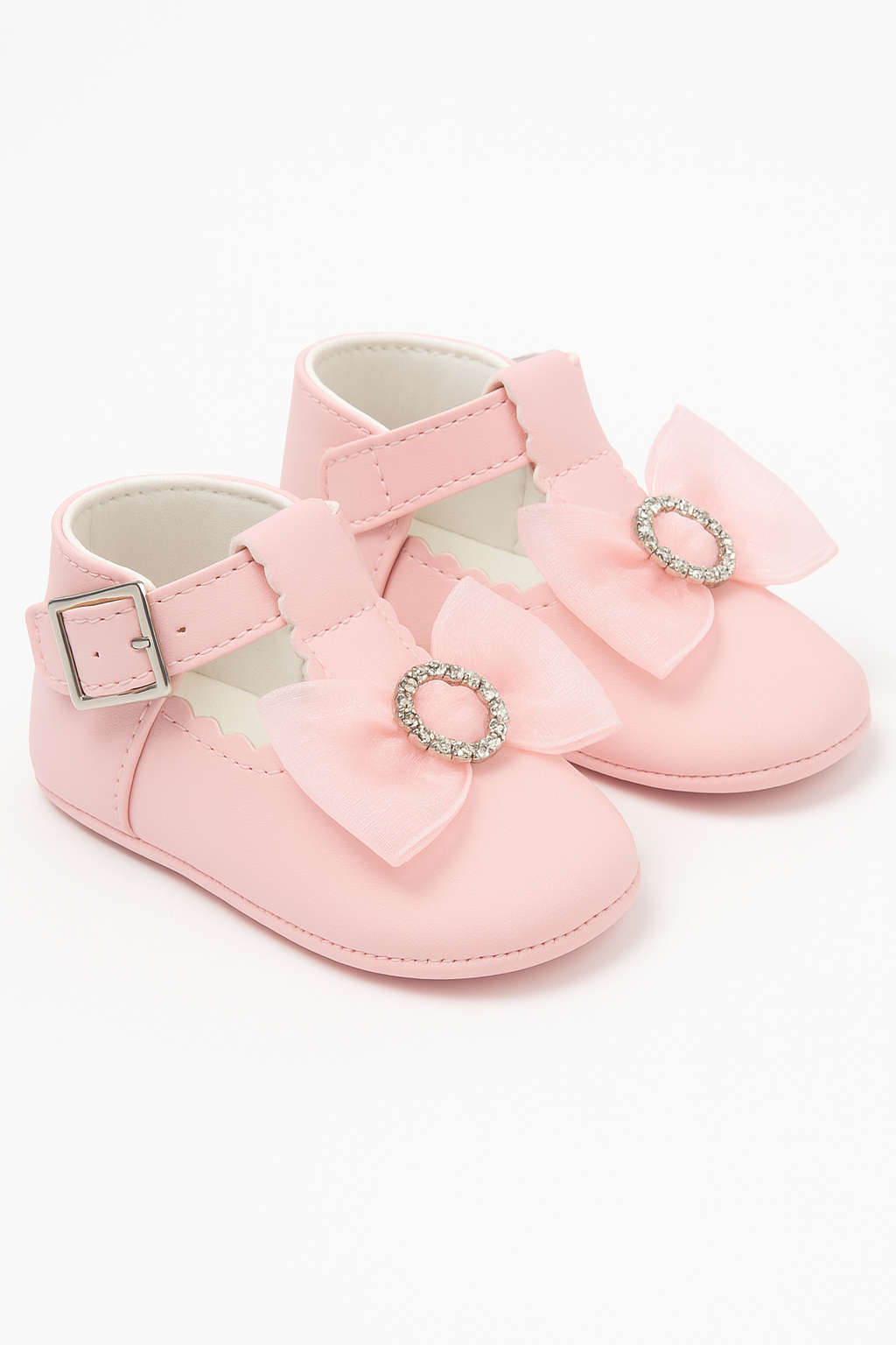 Baby Girls Rhinestones Christening Shoes - MILLIE - Pink Pair Side Picture
