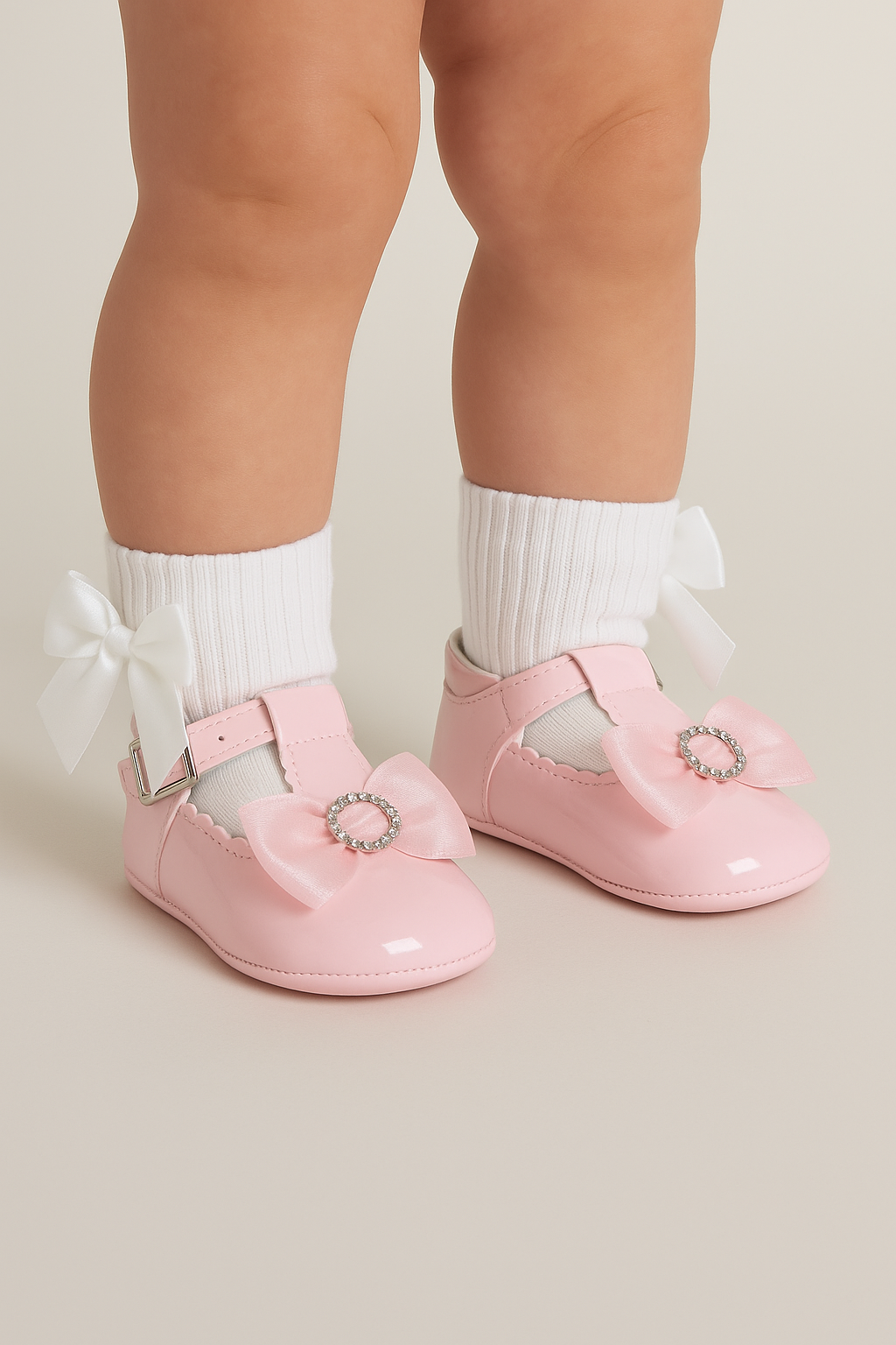 Baby Girls Rhinestones Christening Shoes - MILLIE - Pink Model Picture