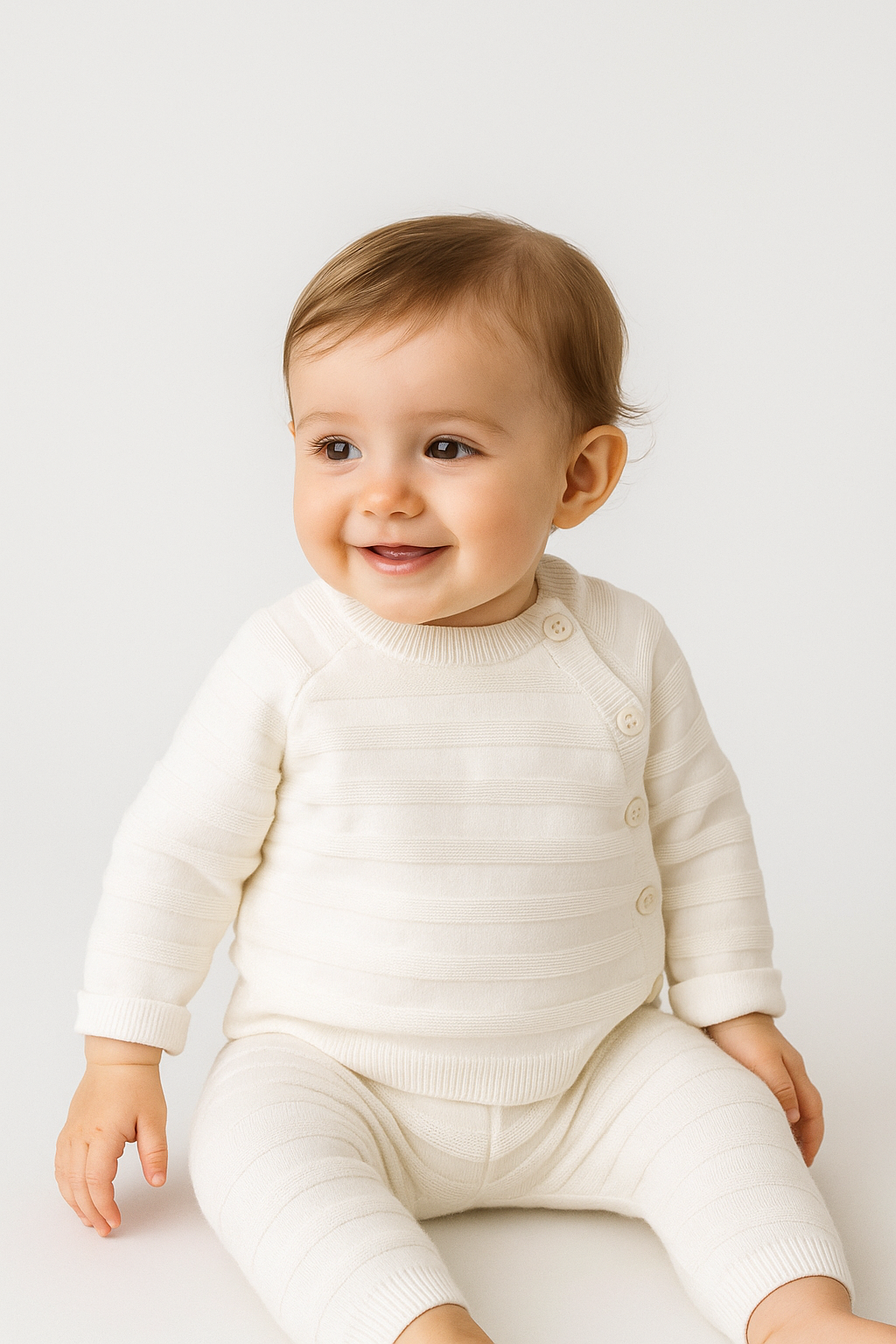 Baby Girls Striped Knit Jumper & Leggings Set - 2422 - Ivory Model Picture