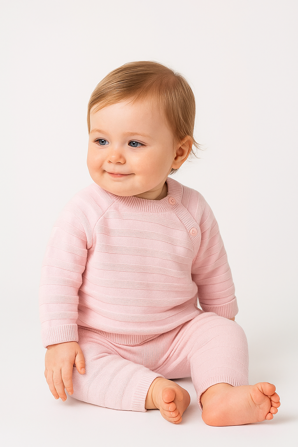 Baby Girls Striped Knit Jumper & Leggings Set - 2422 - Pink Model Picture