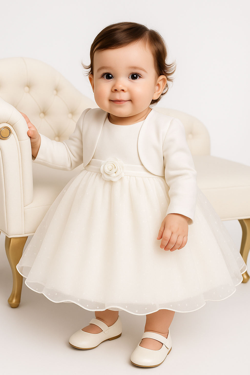 Baby Girls Wedding Cristening Bolero Dress - Ivory