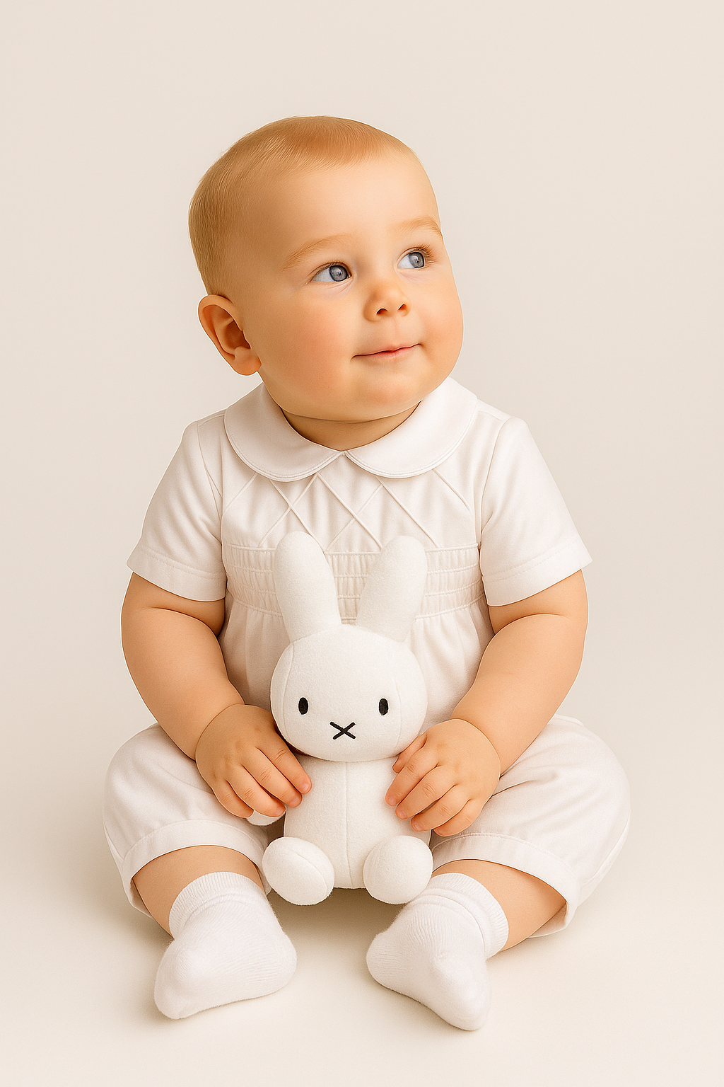 Baby boys Off White Christening Romper - Andrew - Off white Model Picture