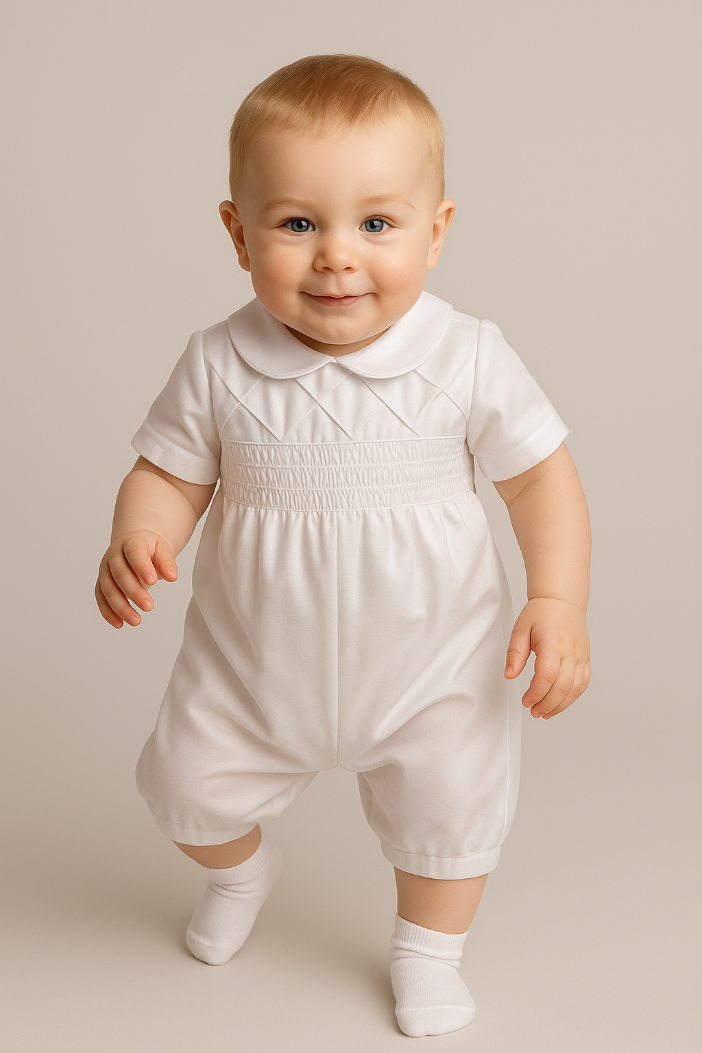 Baby boys Off White Christening Romper - Andrew - Off White