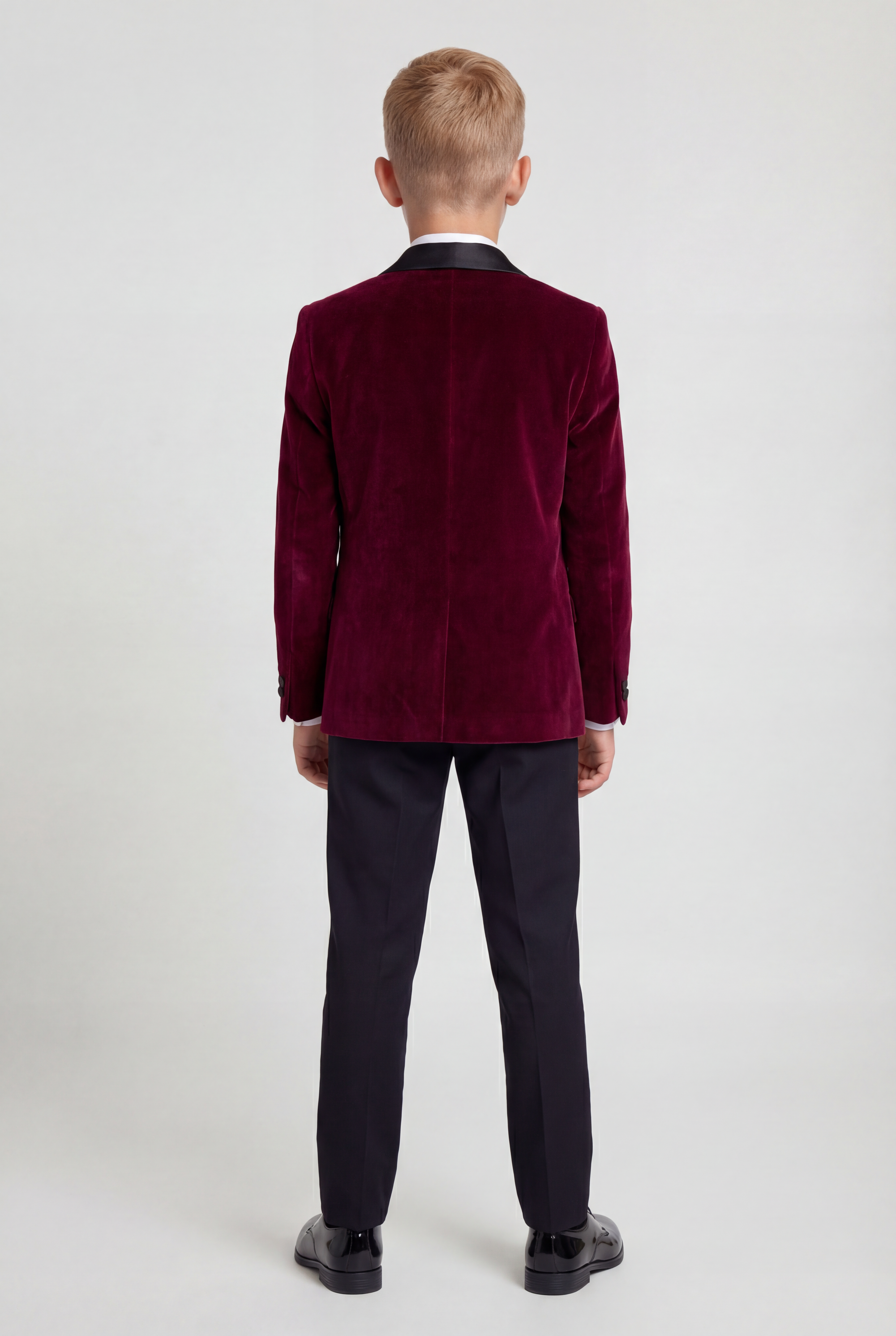 Traje de esmoquin de terciopelo para niños con chaleco cruzado - Burdeos