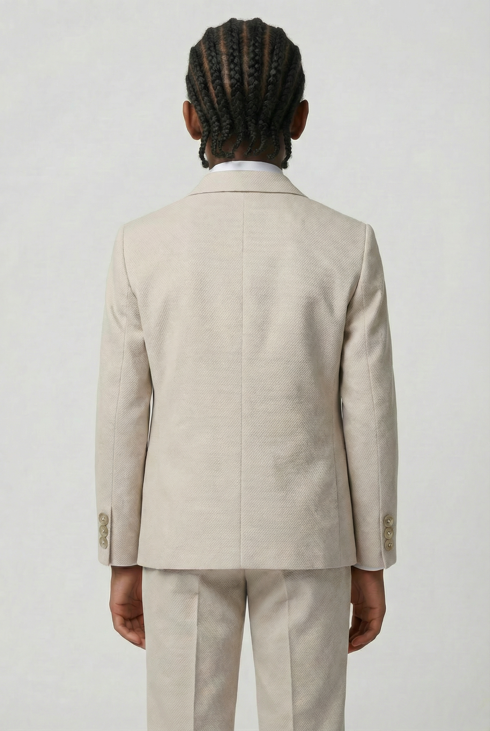 Costume 5 pièces pour garçon en tissu texturé avec gilet croisé - Beige