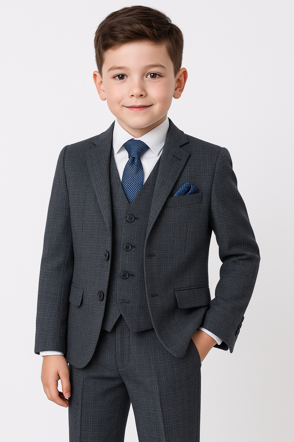 Boy Tweed Tailored Fit Husky Sizes Suit - JONATHAN Charcoal - Charcoal Grey
