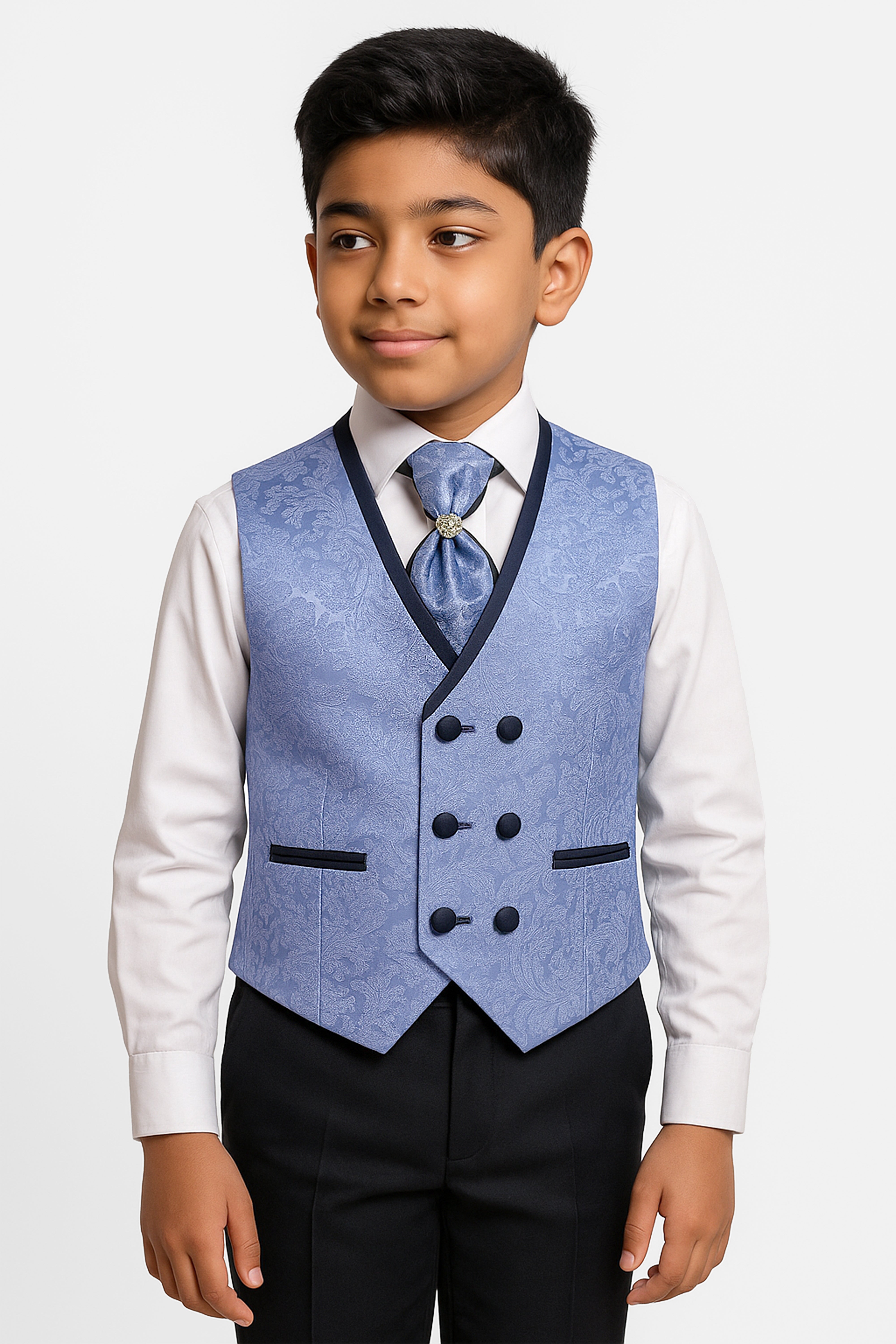 Boys 2-Piece Paisley Jacquard Waistcoat Cravat Set  - Blue