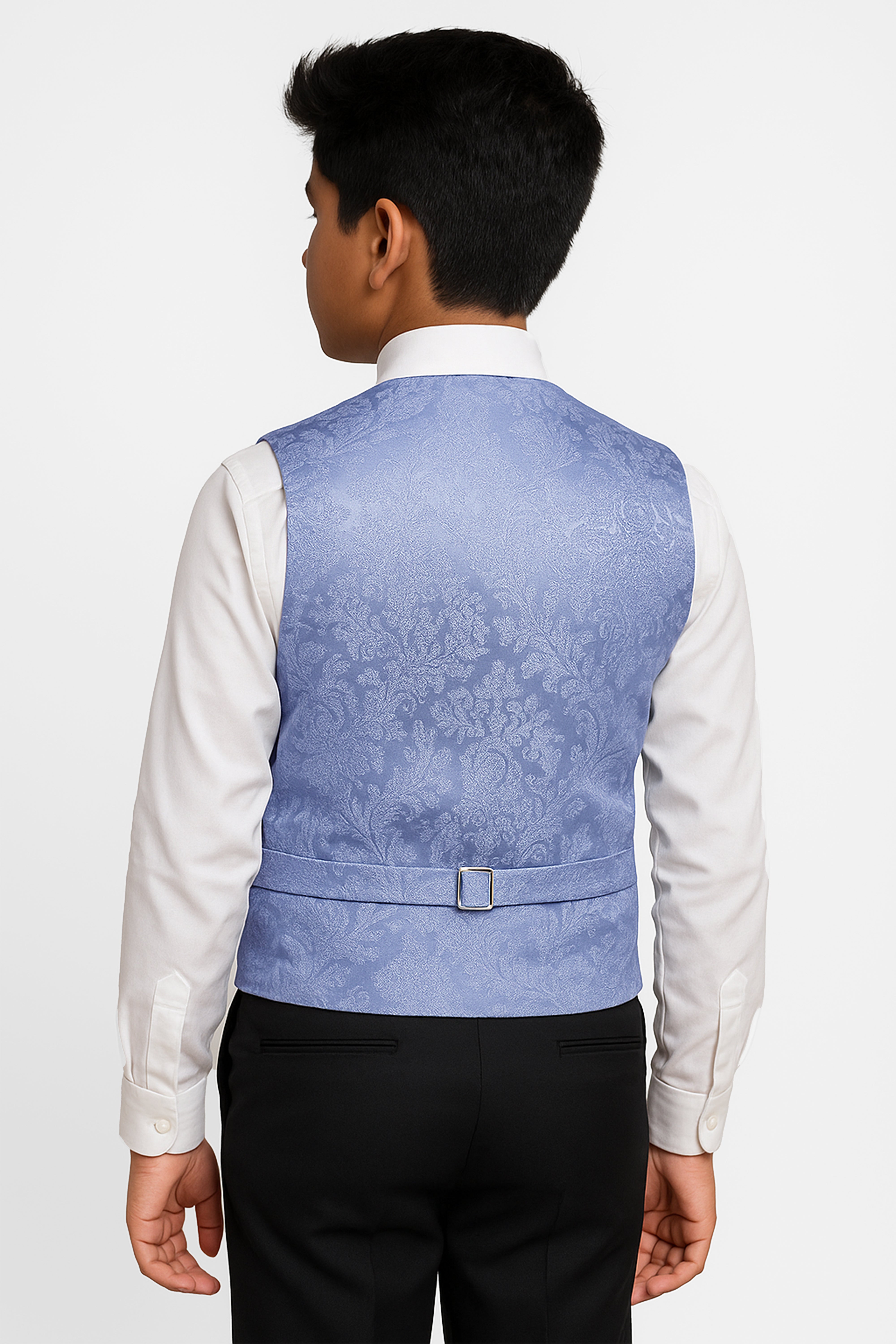 Boys 2-Piece Paisley Jacquard Waistcoat Cravat Set  - Blue Back Picture