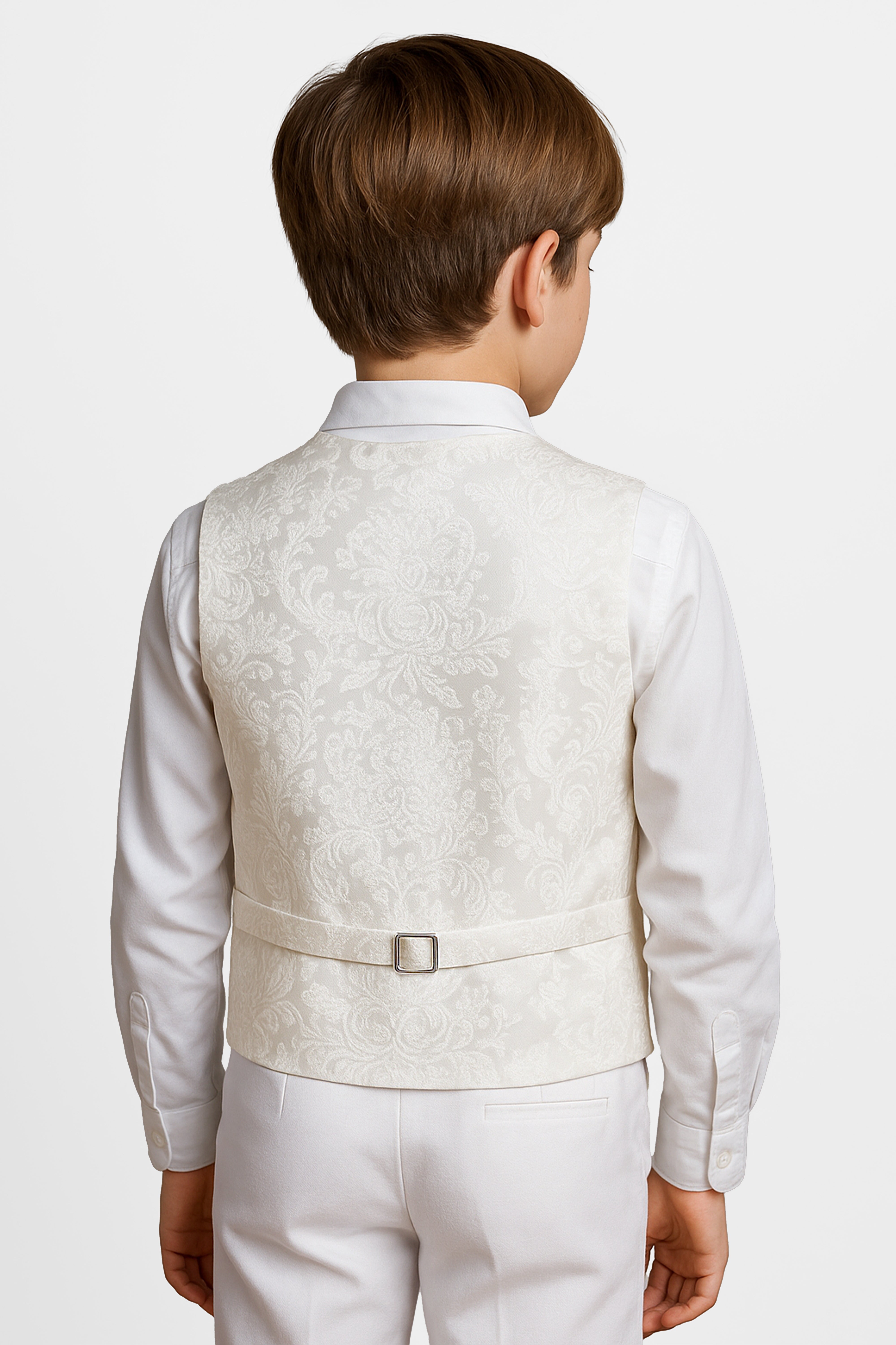 Boys 2-Piece Paisley Jacquard Waistcoat Cravat Set  - Ivory Back Picture