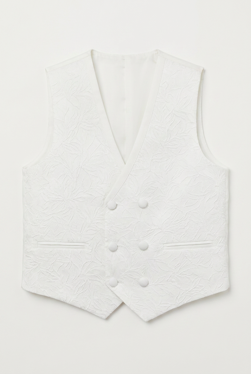 Boys 2-Piece Paisley Jacquard Waistcoat Cravat Set  - White Front Picture