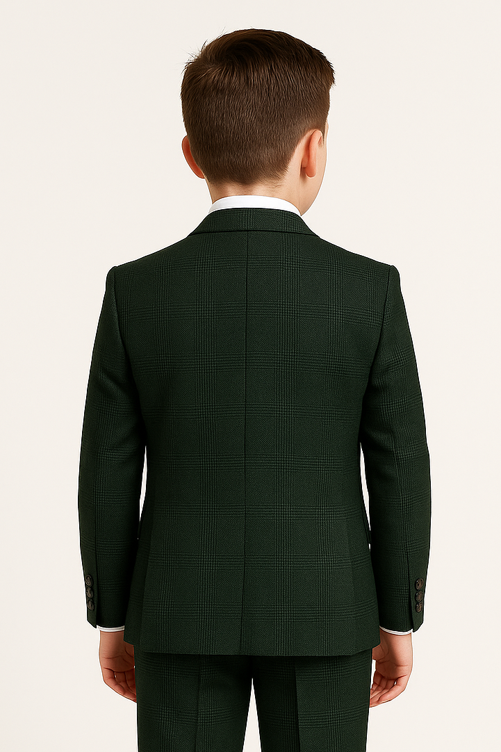 Boys 3-Piece Glen Check Tweed Formal Suit - Regent - Olive Green