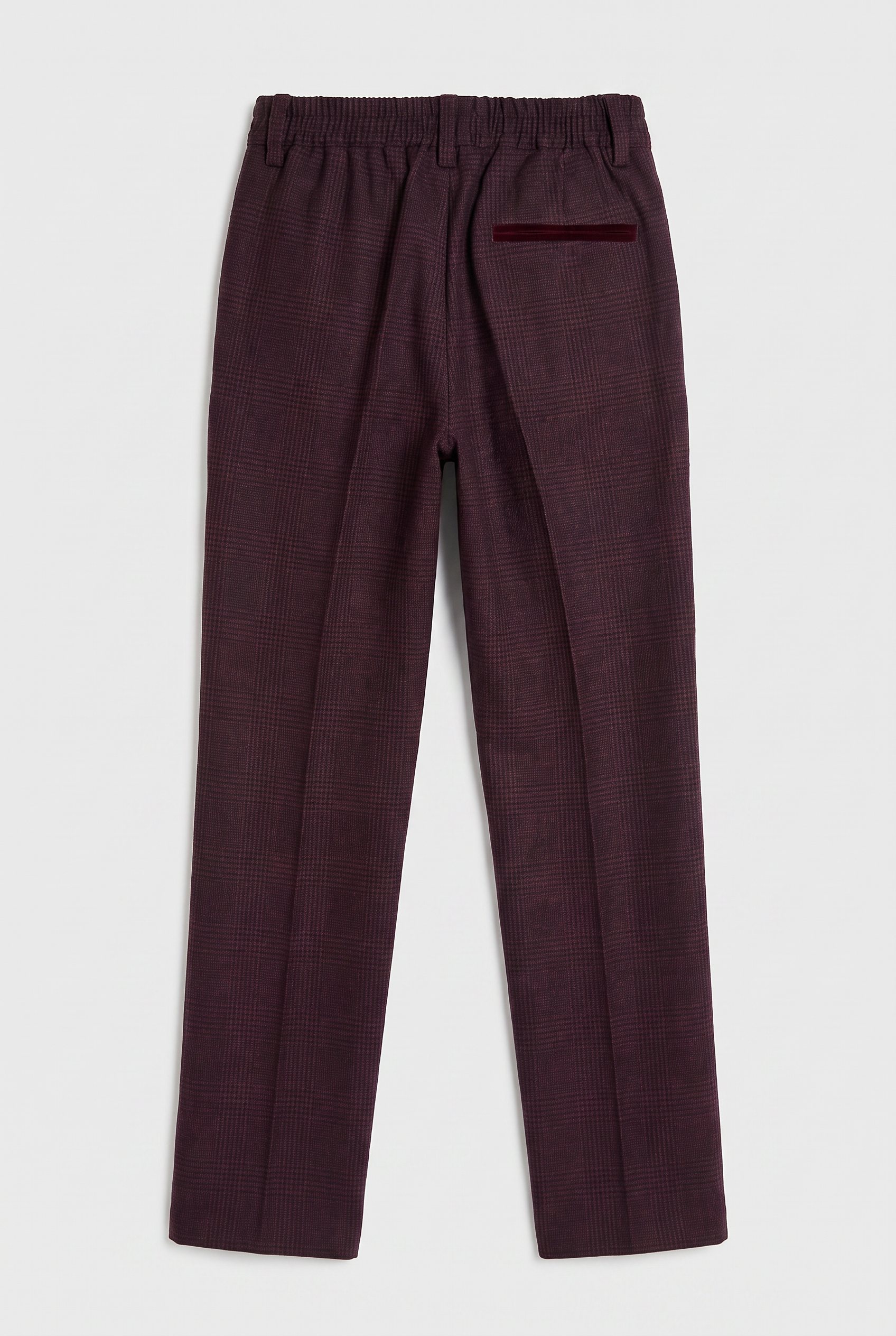 Boys 3-Piece Glen Check Tweed Formal Suit - Regent - Wine Burgundy Trousers Back Picture