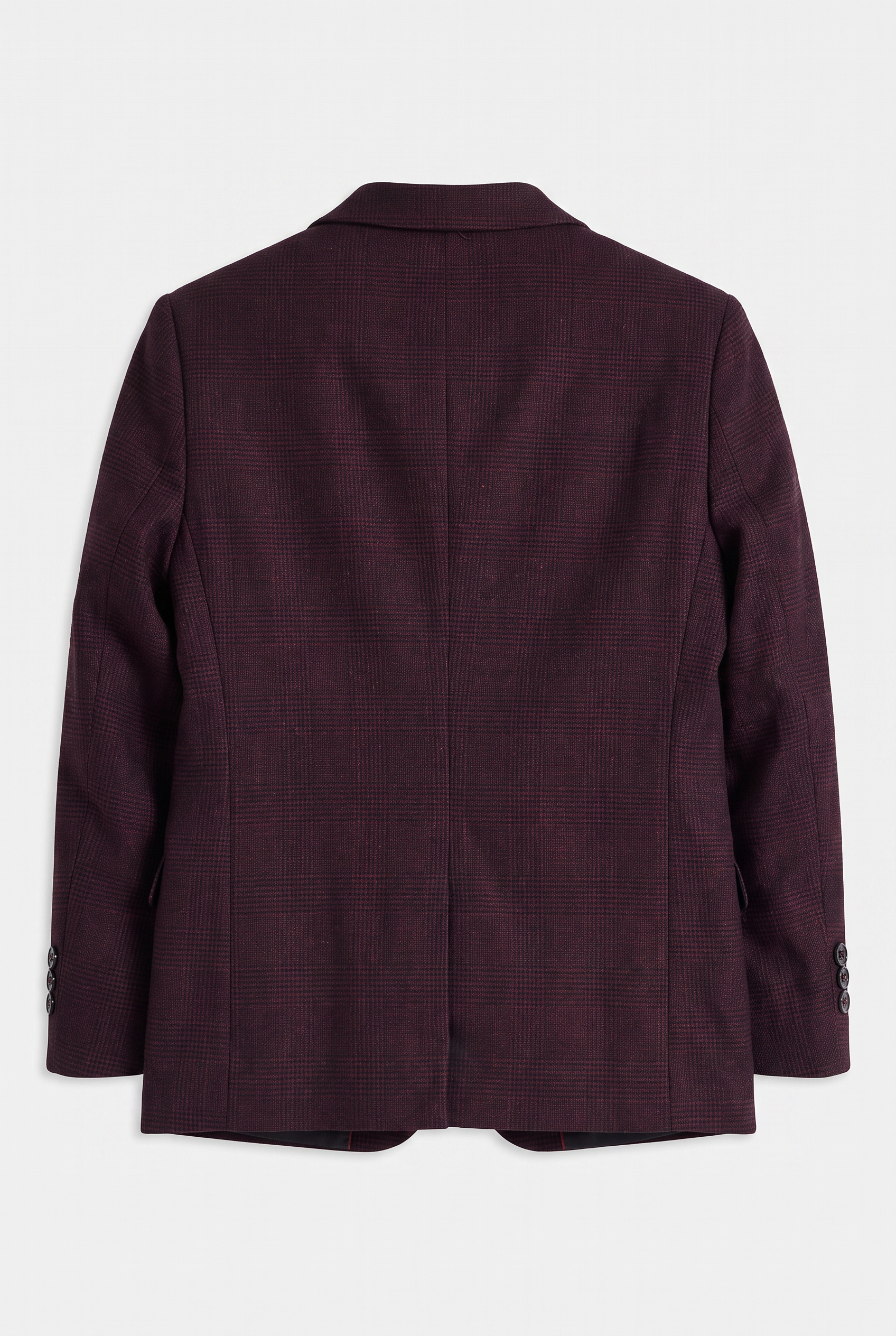 Boys 3-Piece Glen Check Tweed Formal Suit - Regent - Wine Burgundy Jacket Back Picture