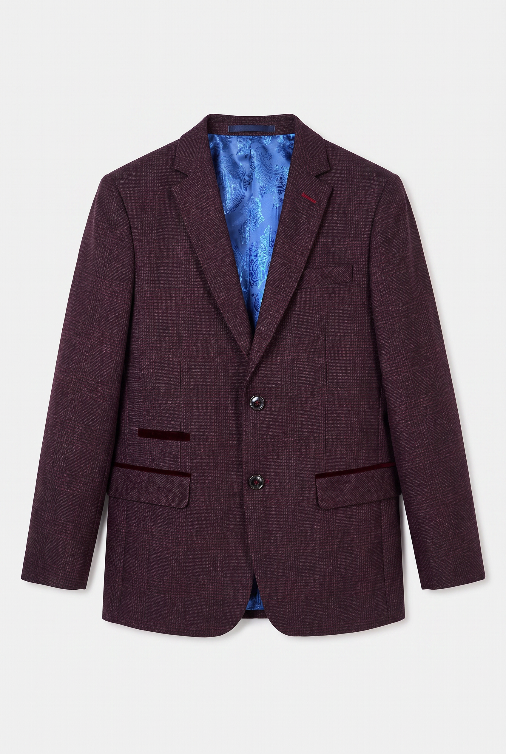 Boys 3-Piece Glen Check Tweed Formal Suit - Regent - Wine Burgundy Jacket Picture